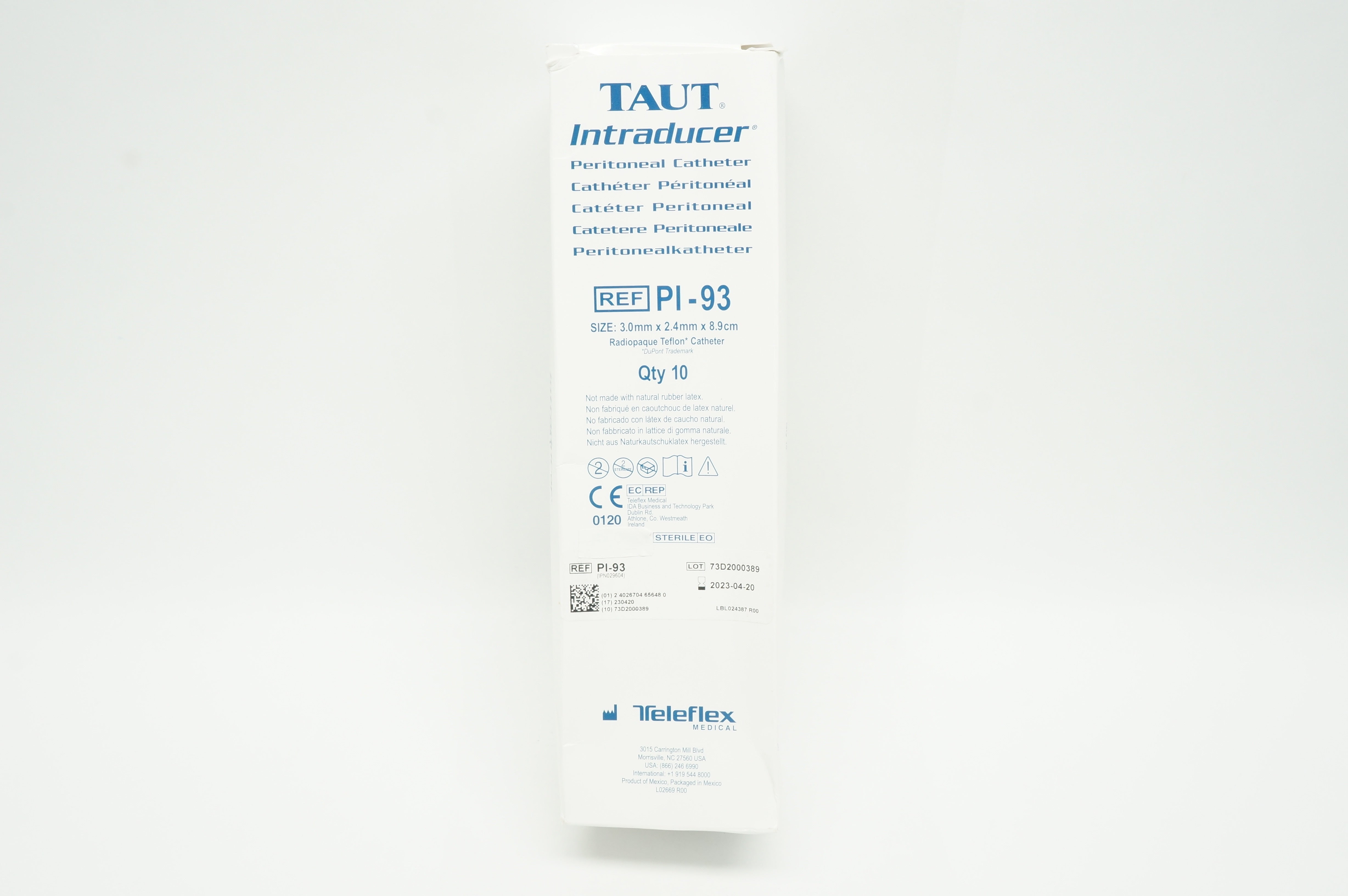 Teleflex PI-93 TAUT Intraducer Peritoneal Cath. 3.0 x 2.4mm x 8.9cm - Box of 10