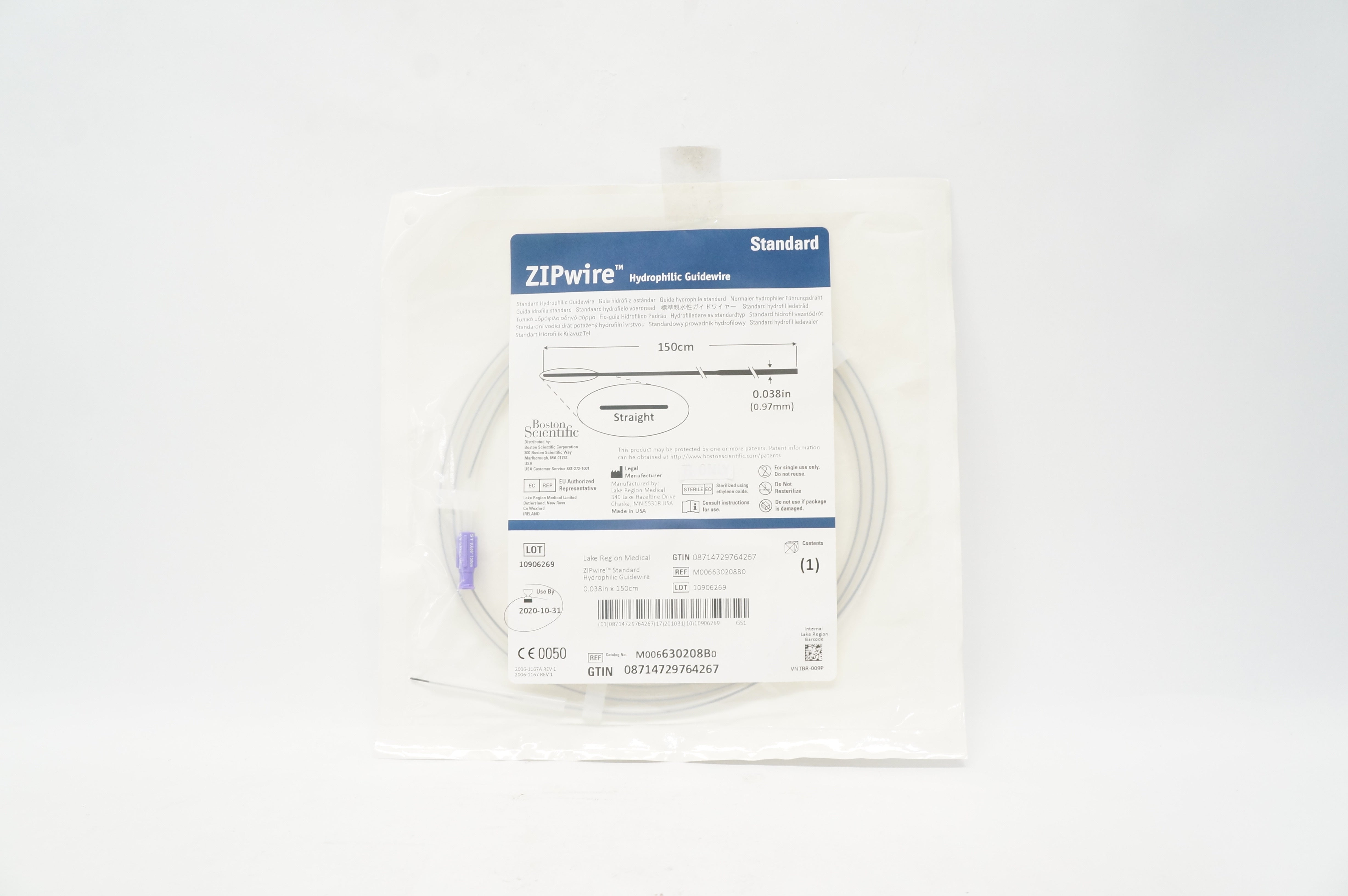 Boston Scientific M006630208B0 Zipwire Hydrophilic Guidewire .038inch x 150cm(x)