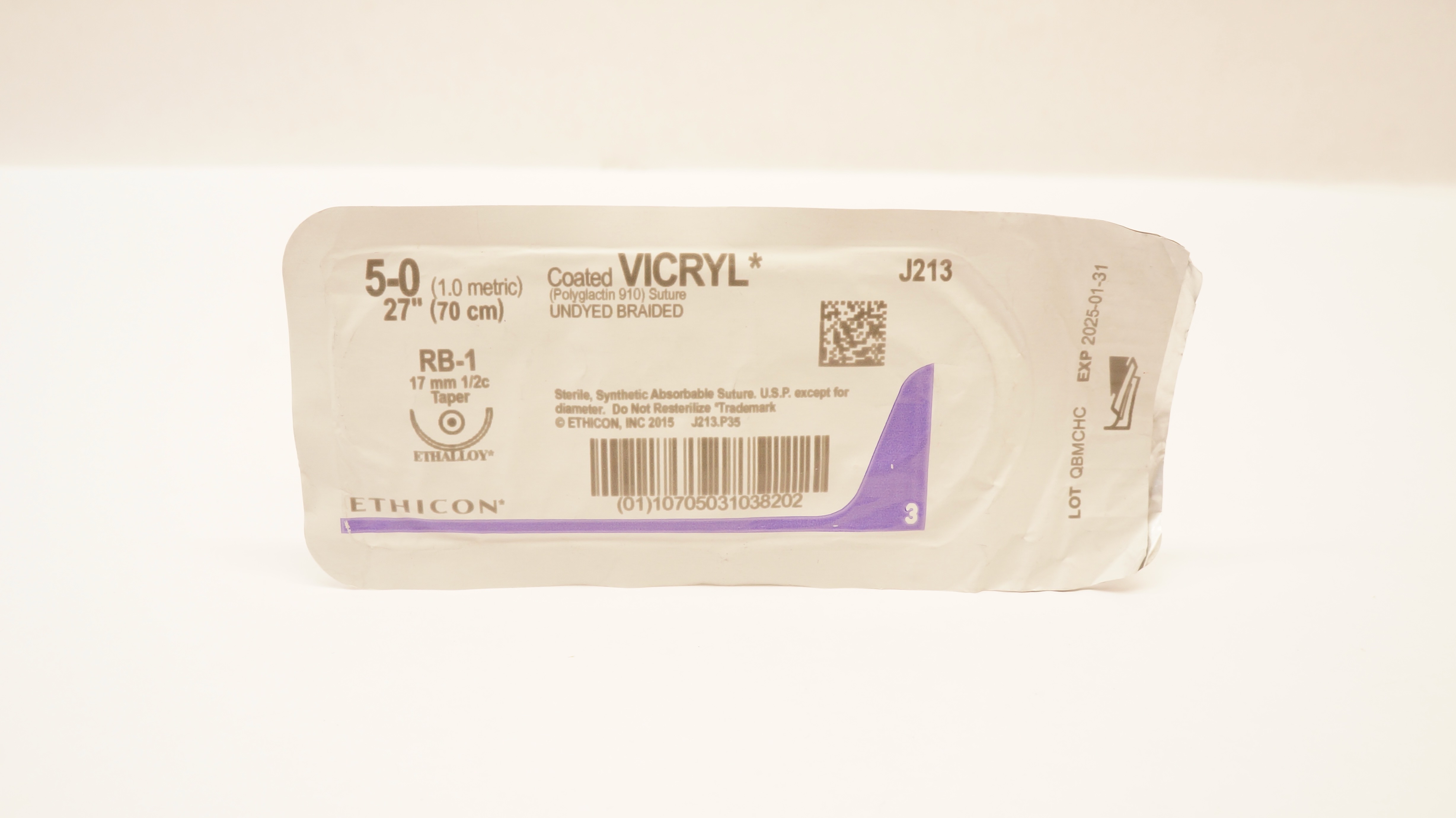 Ethicon J213 5-0 Coated VICRYL Polyglactin 910 Stre RB-1 17mm 1/2c Taper, 27inch