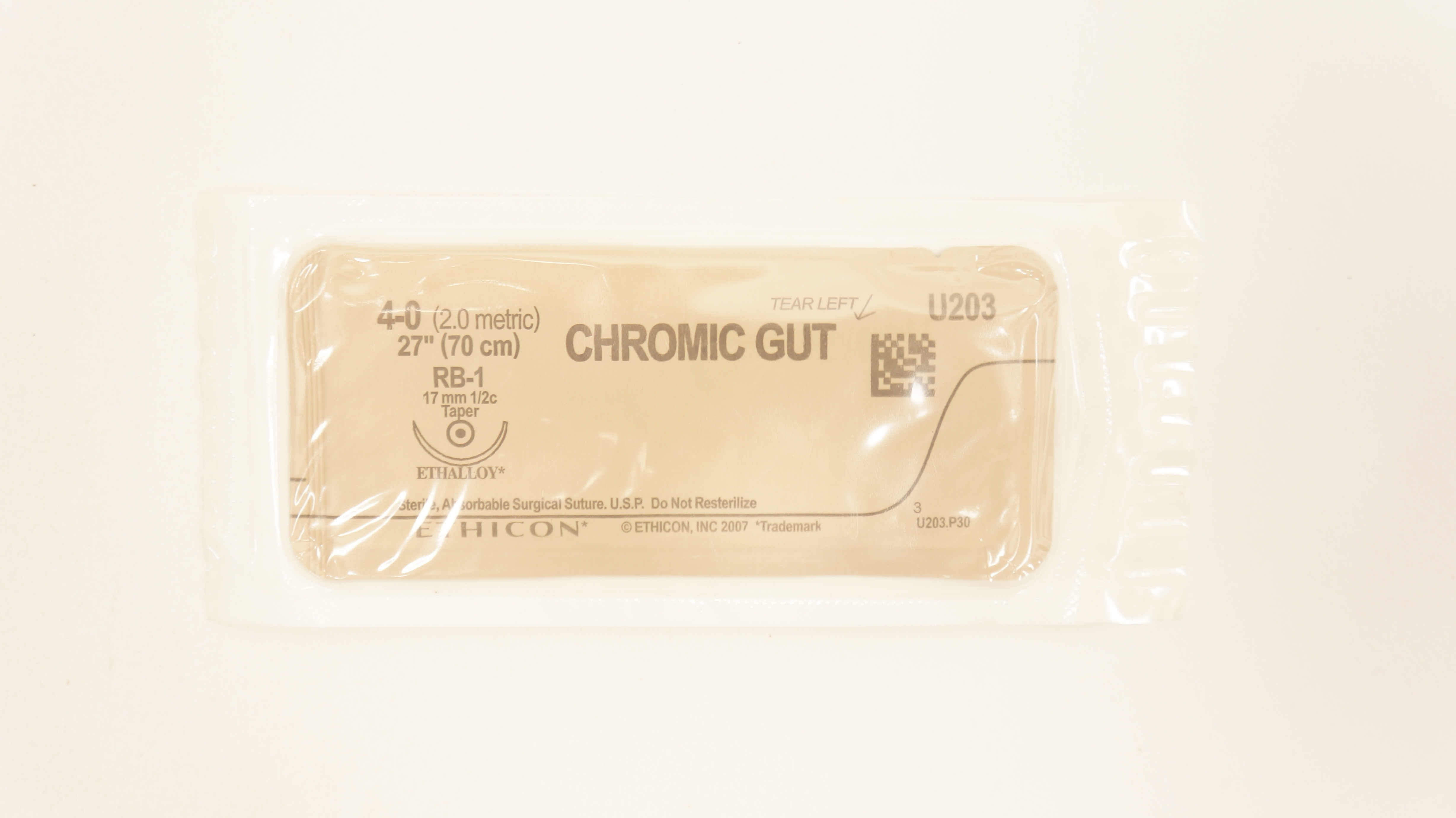 Ethicon U203 4-0 CHROMIC GUT, RB-1, 17mm 1/2c Taper, 27inch (x)