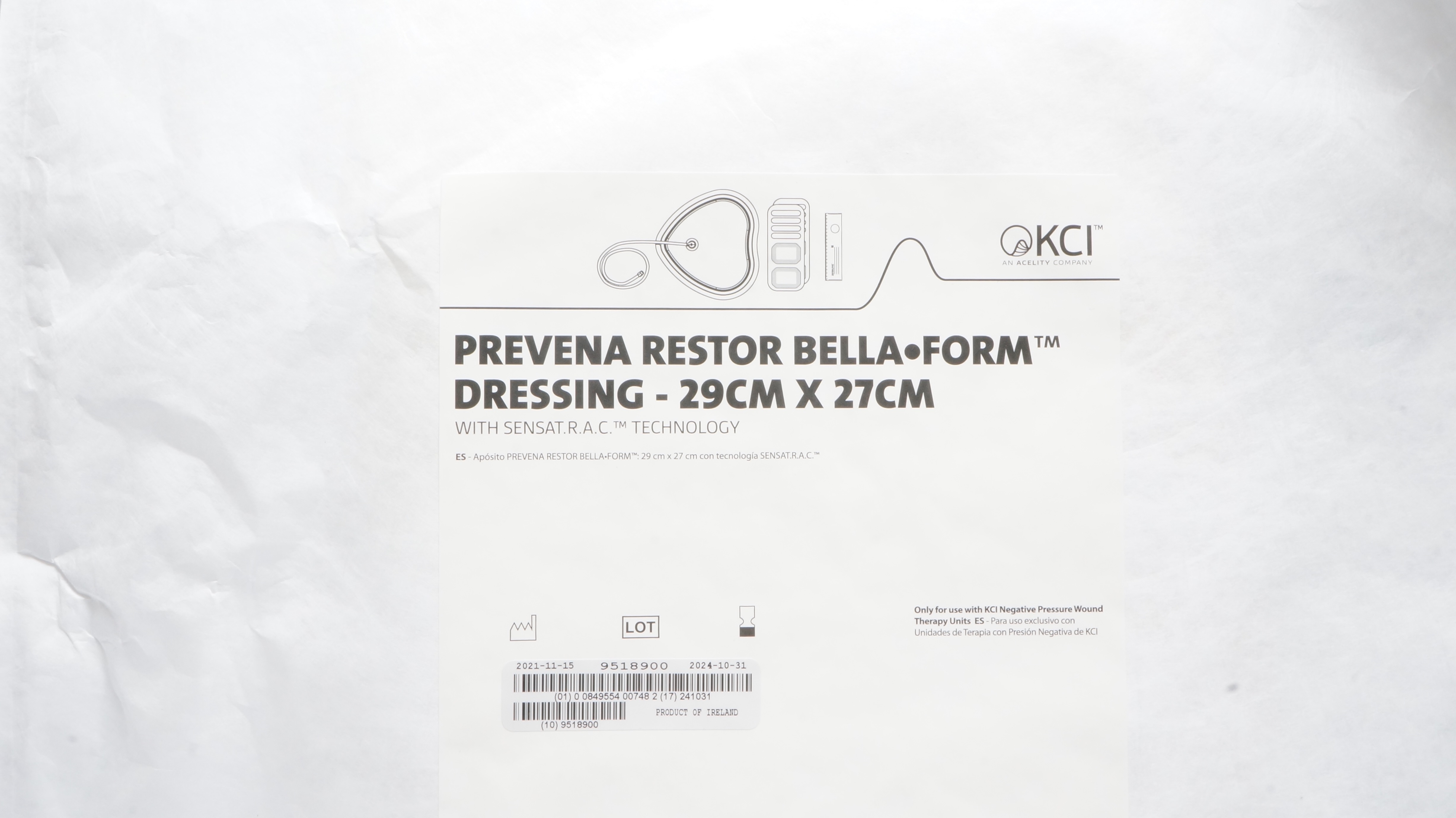 KCI Acelity Prevena Restor Bella Form Dressing 29cm x 27cm (x)