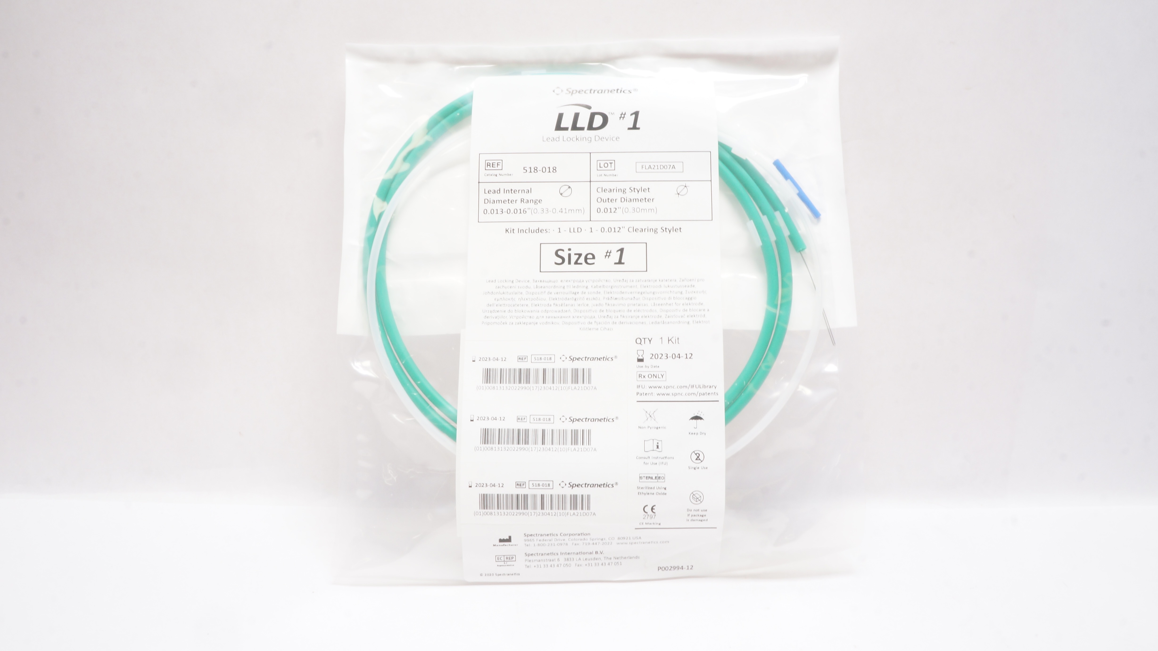 Spectranetics 518-018 Lead Locking Device, Size 1 w/Clearing Stylet 0.012inch(x)