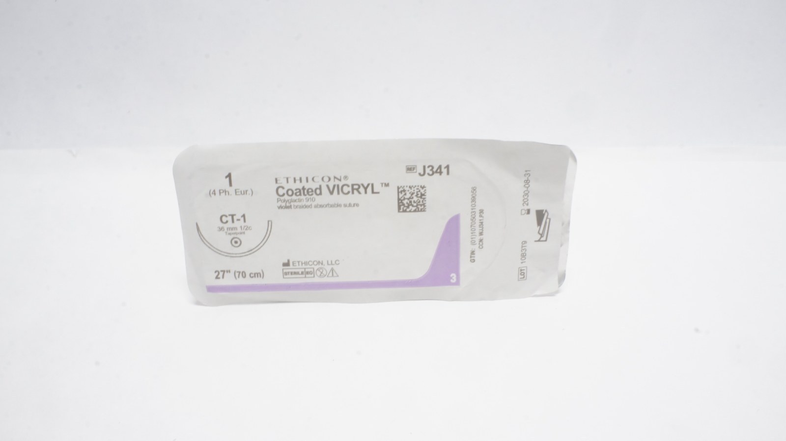ETHICON J341 Coated VICRYL Suture Size 1 CT-1 27" Violet