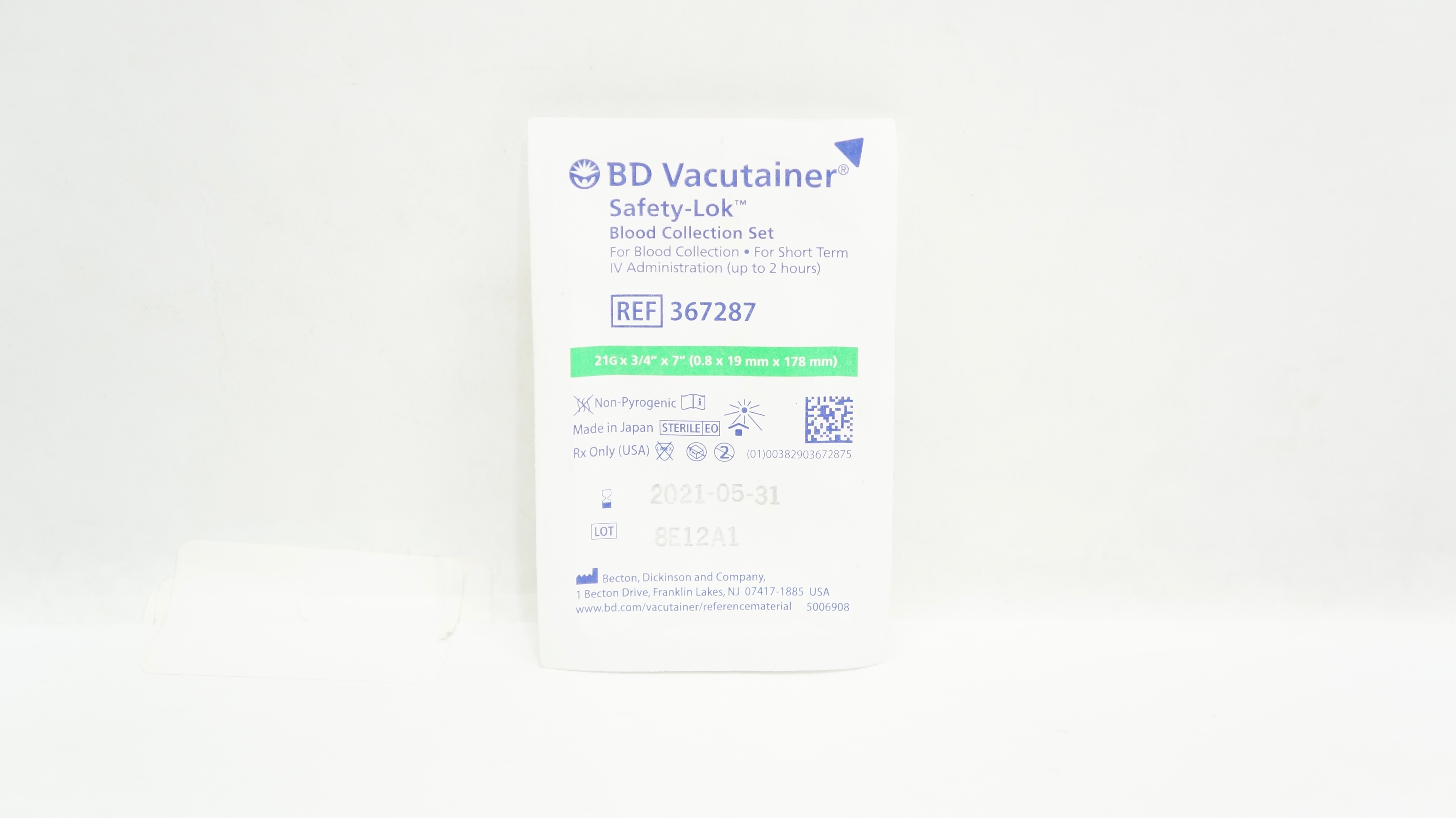 BD 367287 Vacutainer Safety-Lok Blood Collection Set 21G x 3/4inch x 7inch (x)