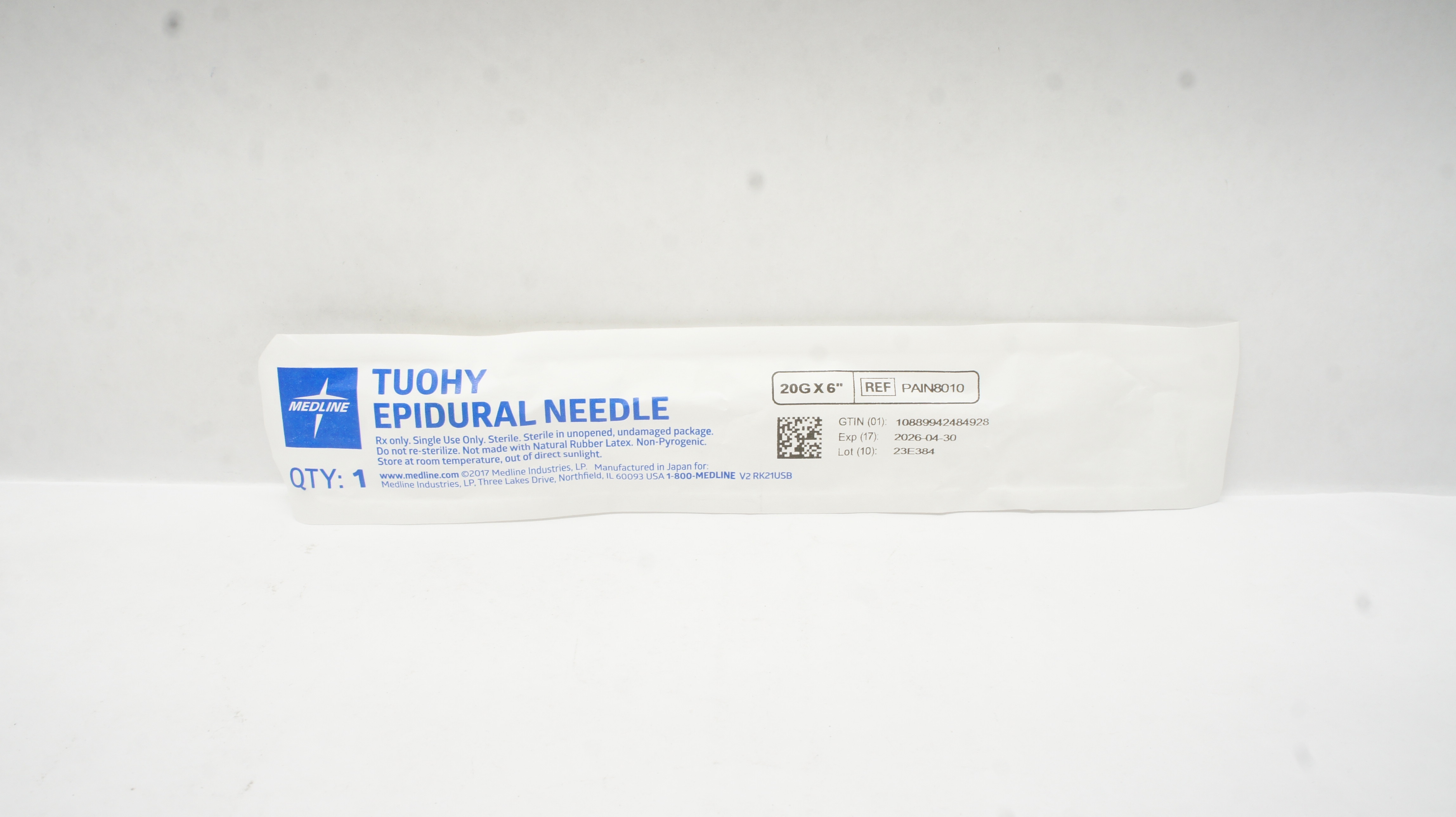 Medline PAIN8010 Tuohy Epidural Ndle 20G x 6inch