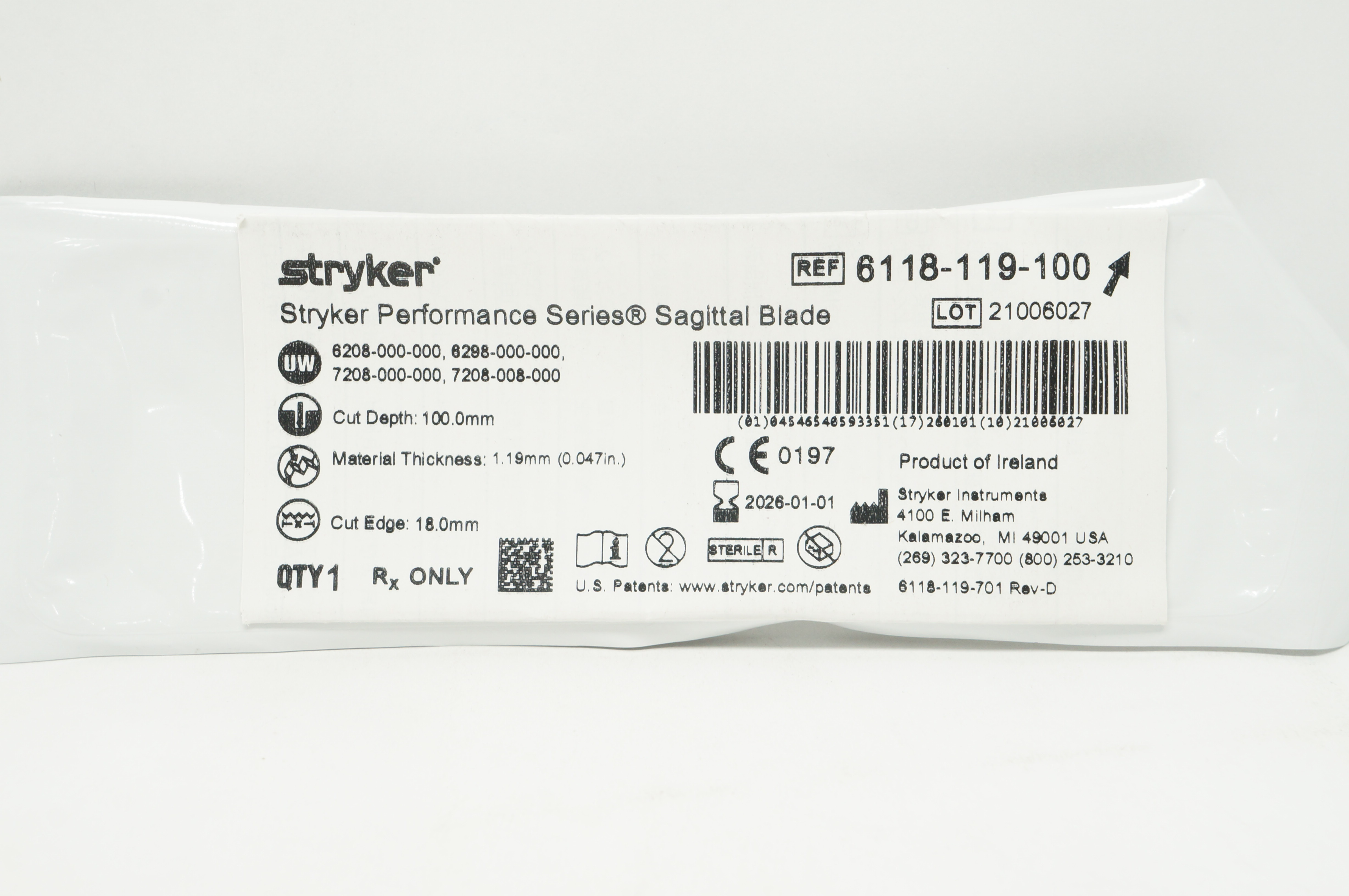 Stryker 6118-119-100 Performance Series Sagittal Blade