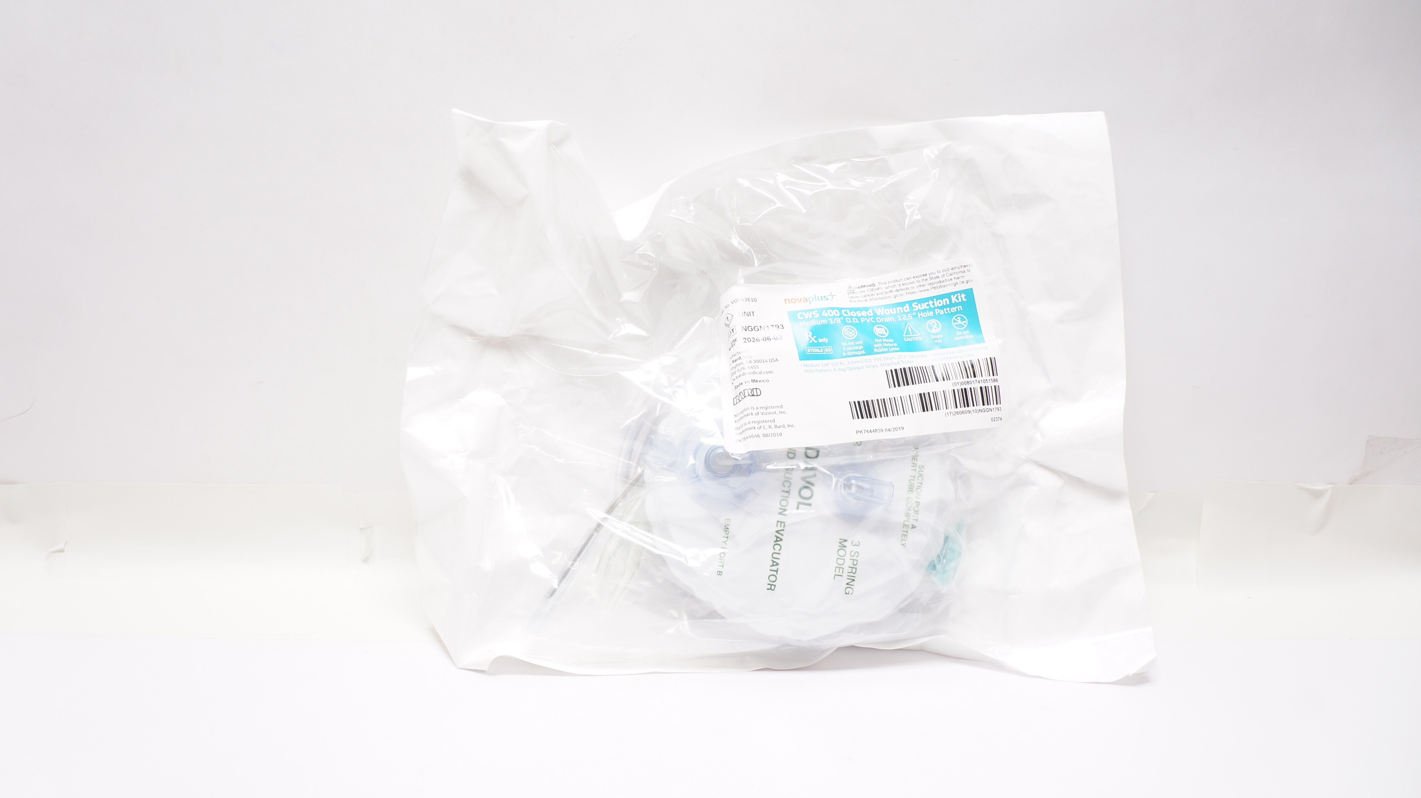 Bard V0043610 Novaplus CWS 400 Closed Wound Suction Kit