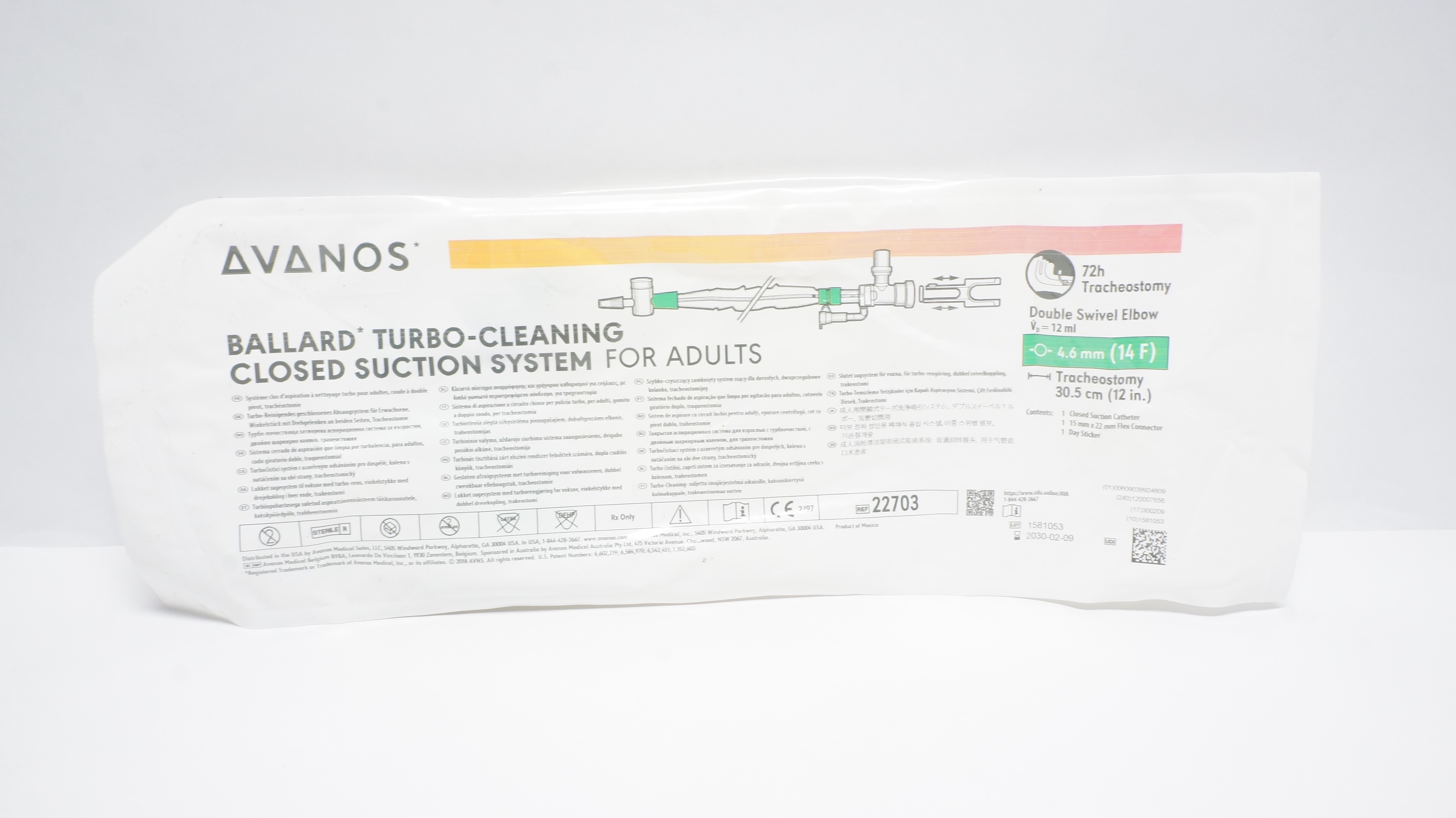 Avanos 22703 Ballard Turbo-Cleaning Closed Suction System for Adults 14F