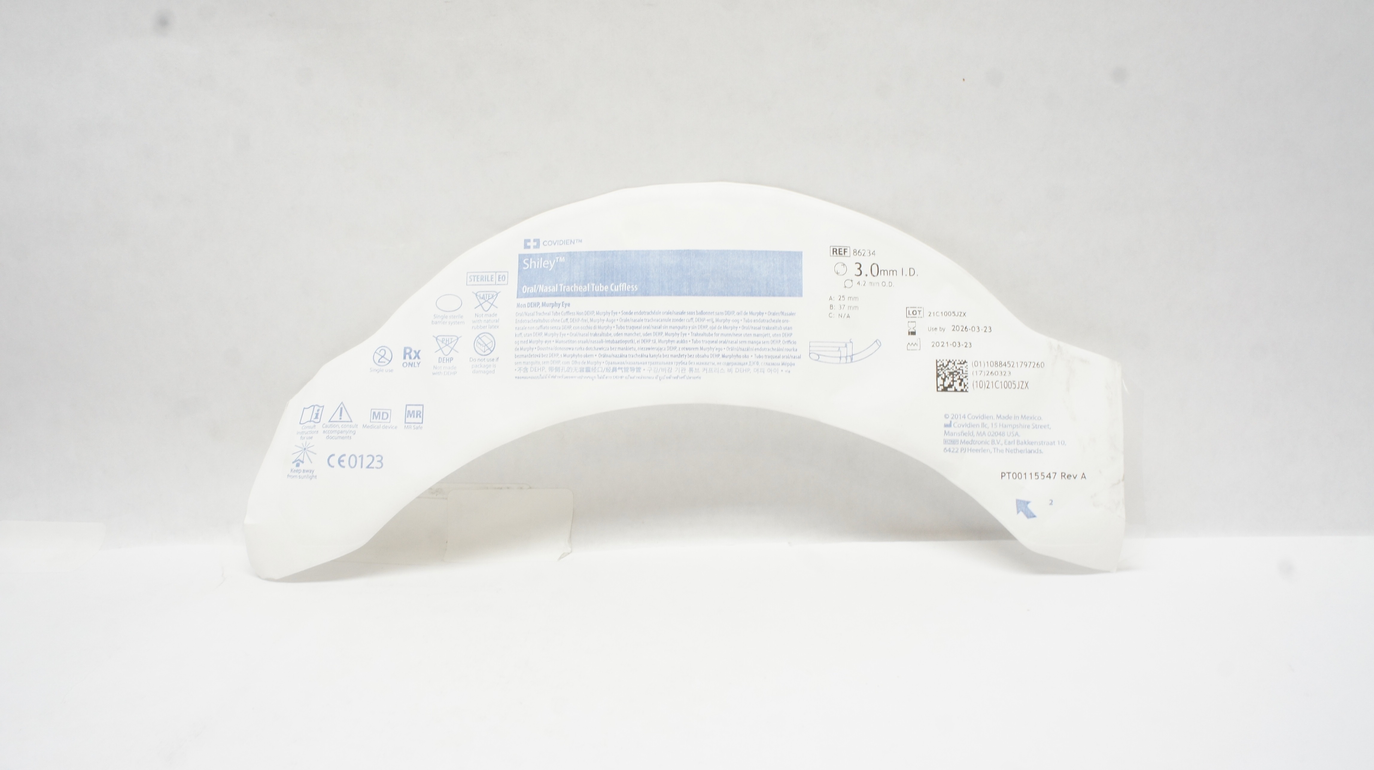 Covidien 86234 Shiley Oral/Nasal Tracheal Tube Cuffless 3.0mm I.D. x 4.2mm O.D.