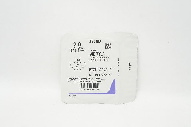 Ethicon J839D 2-0 Coated VICRYL Stre CT-1 36mm 1/2c Taper, 18 inch (x)