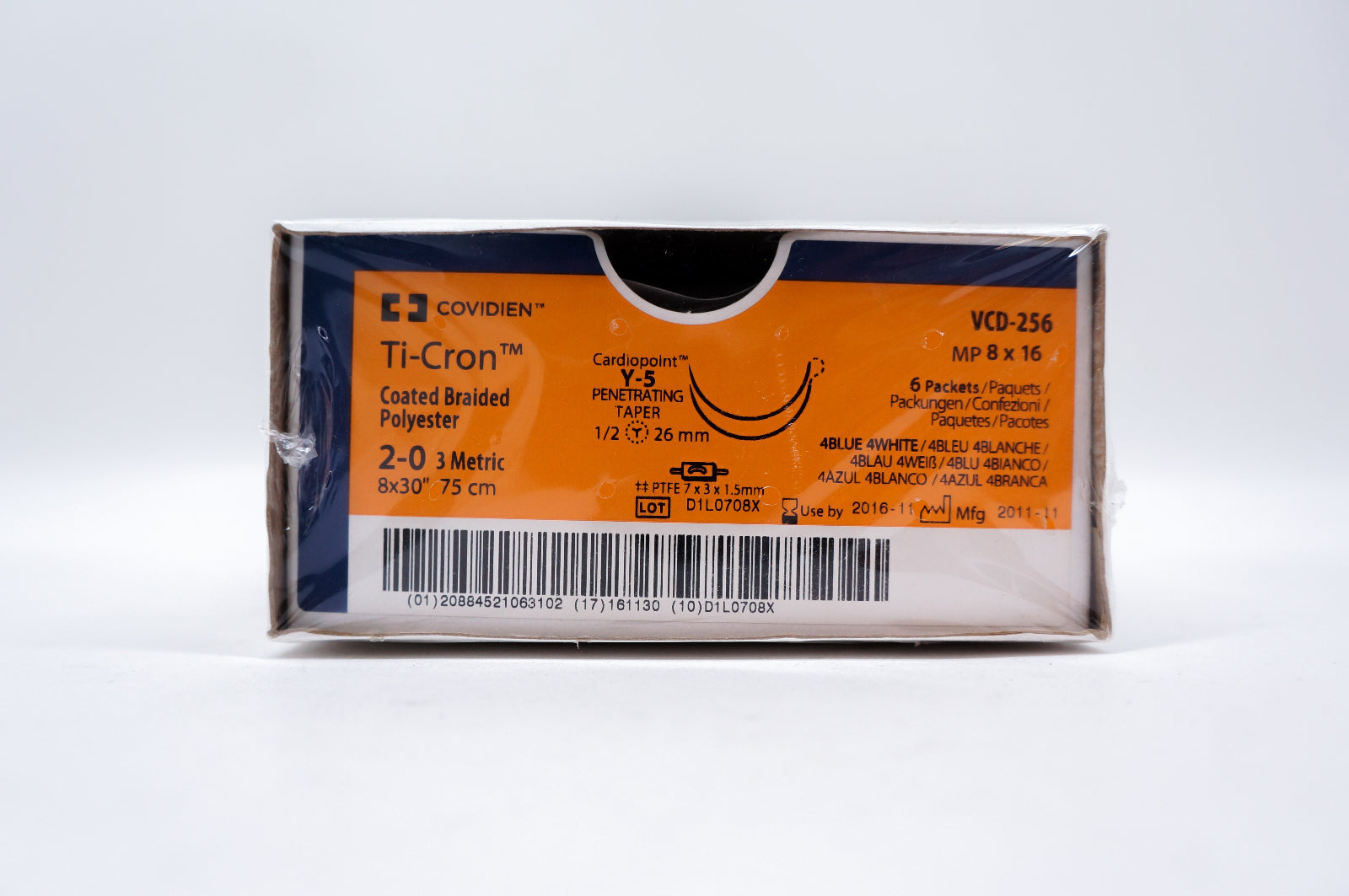 Covidien VCD-256 2-0 Ti-Cron, Y-5 Penetrating Taper, 1/2 26mm (x) - Box of 6