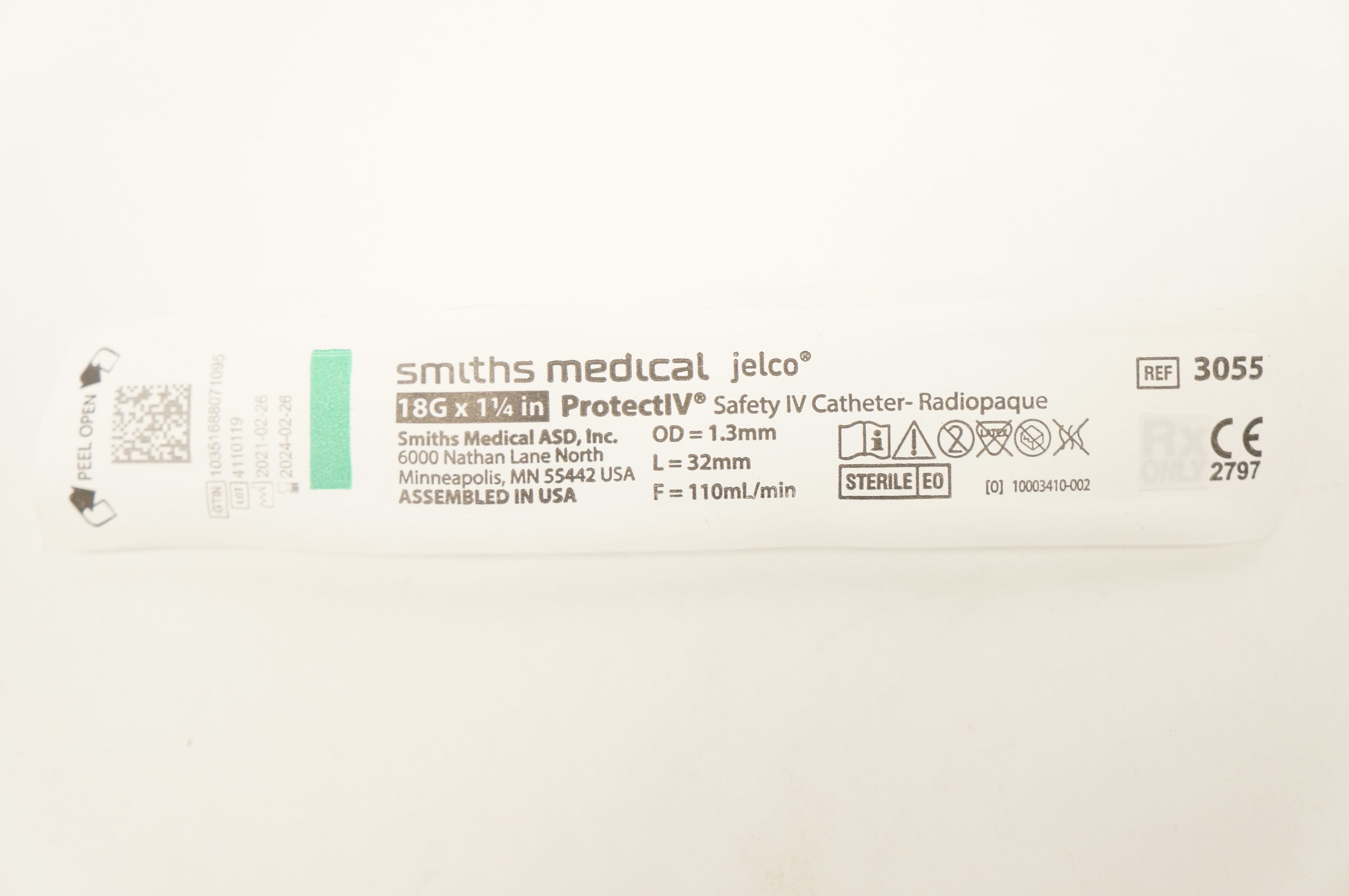 Smiths Medical 3055 Jelco ProtectIV Safety IV Cath. Radiopaque 18G x 1-1/4inch