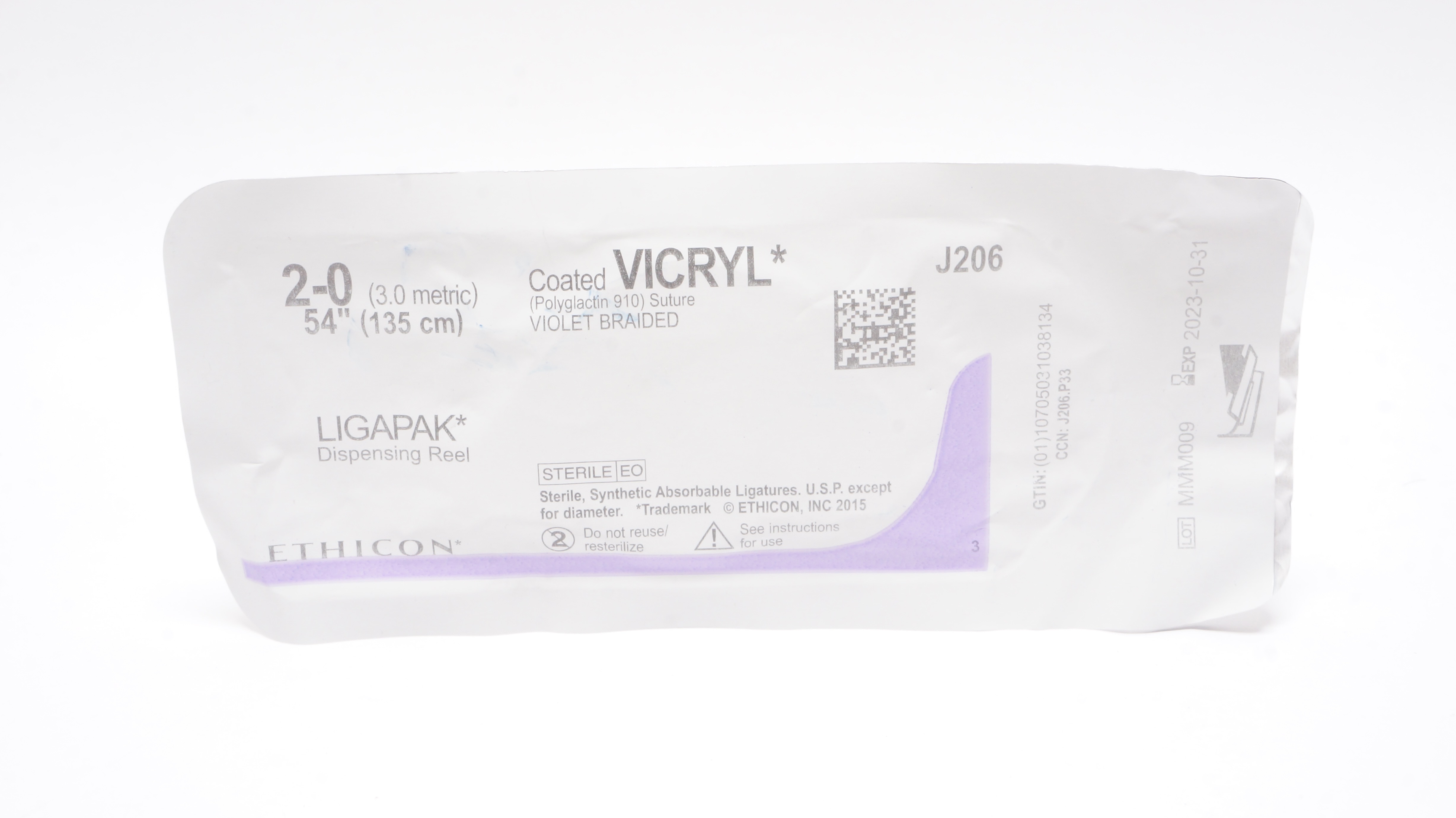Ethicon J206 2-0 Coated VICRYL, Ligapak Dispensing Reel, 54inch