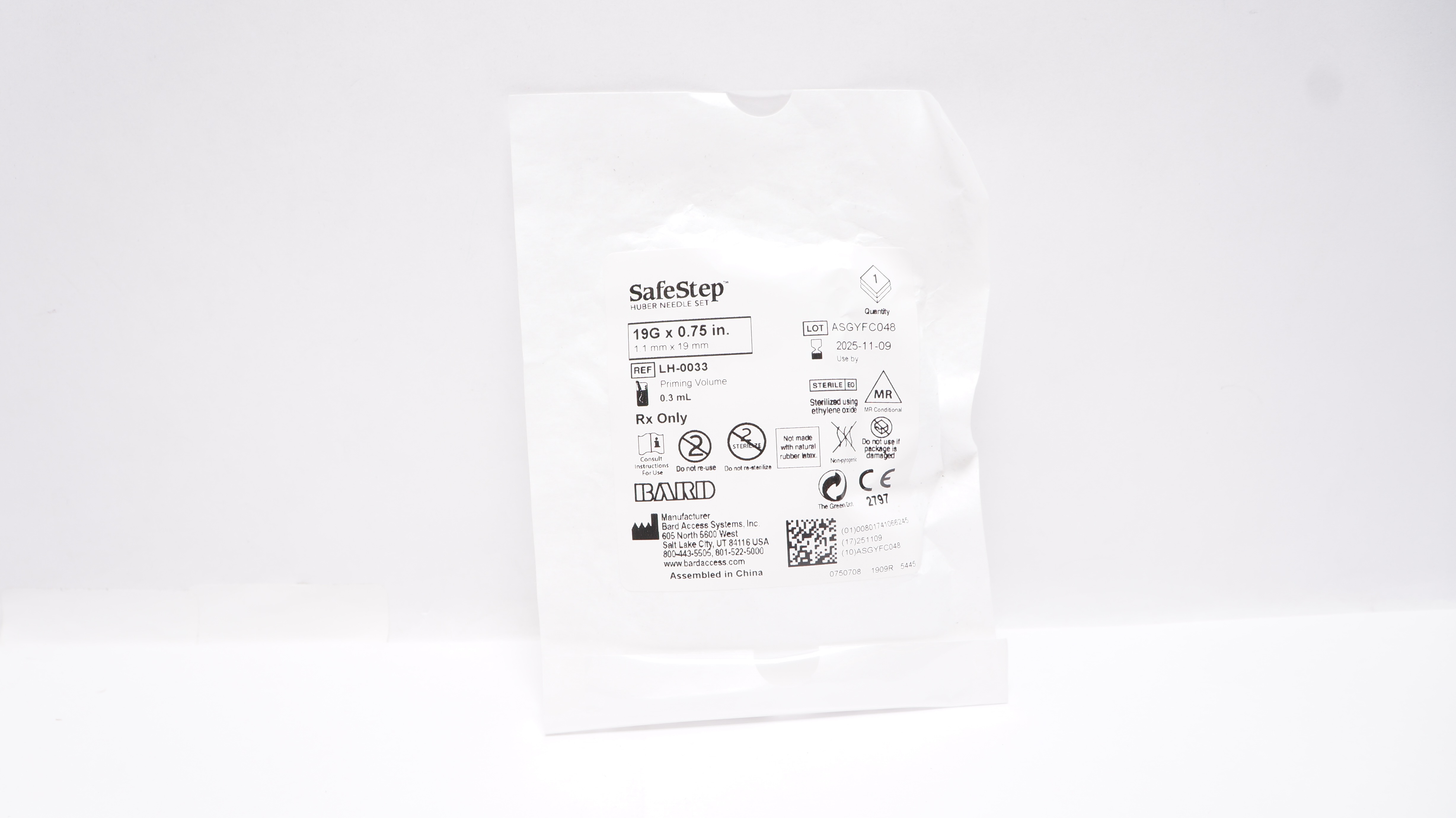 Bard LH-0033YN SafeStep Huber Ndle Set 19G x 0.75 inch Priming Volume 0.7mL