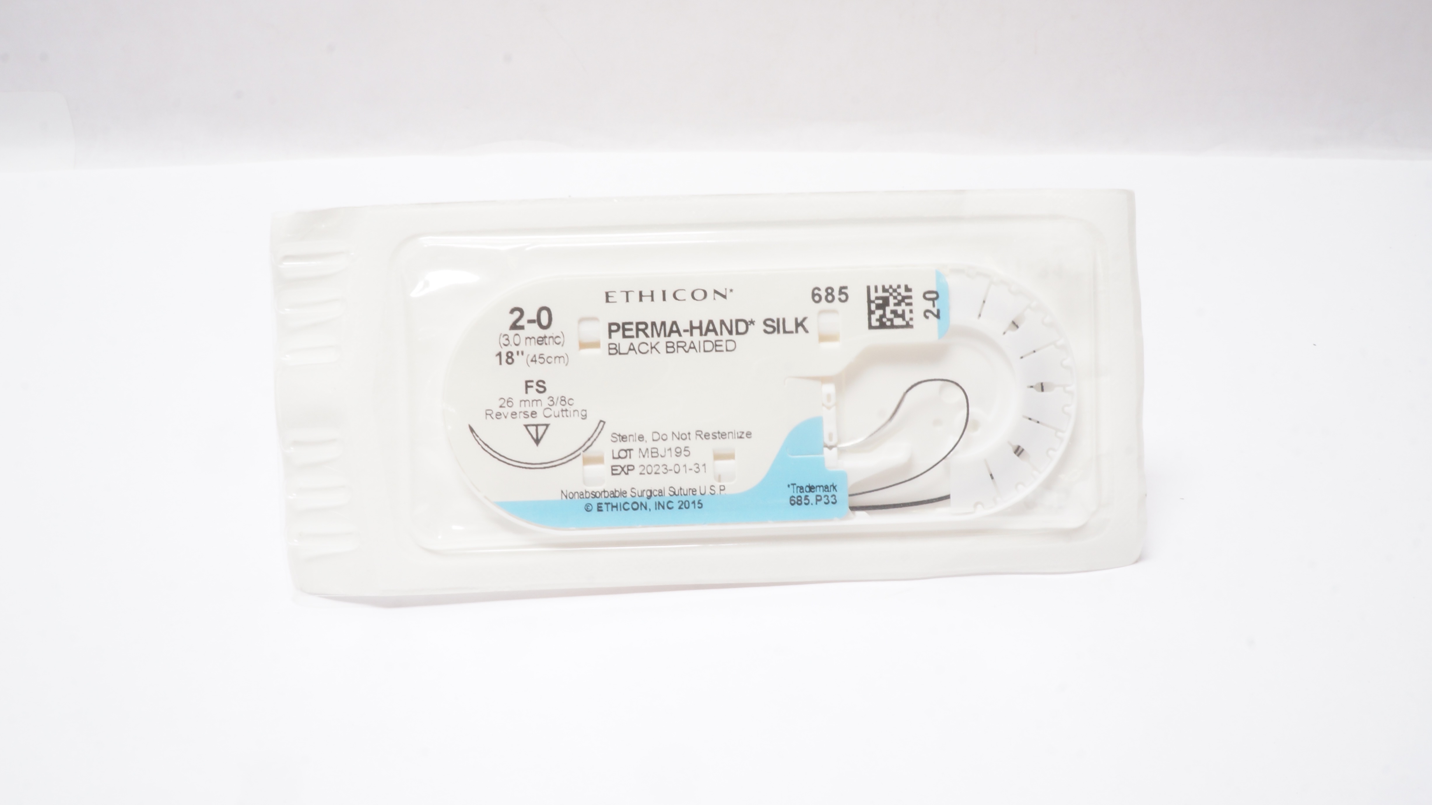 Ethicon 685 2-0 Perma-Hand Silk Stre FS 26mm 3/8c Reverse Cutting 18inch (x)