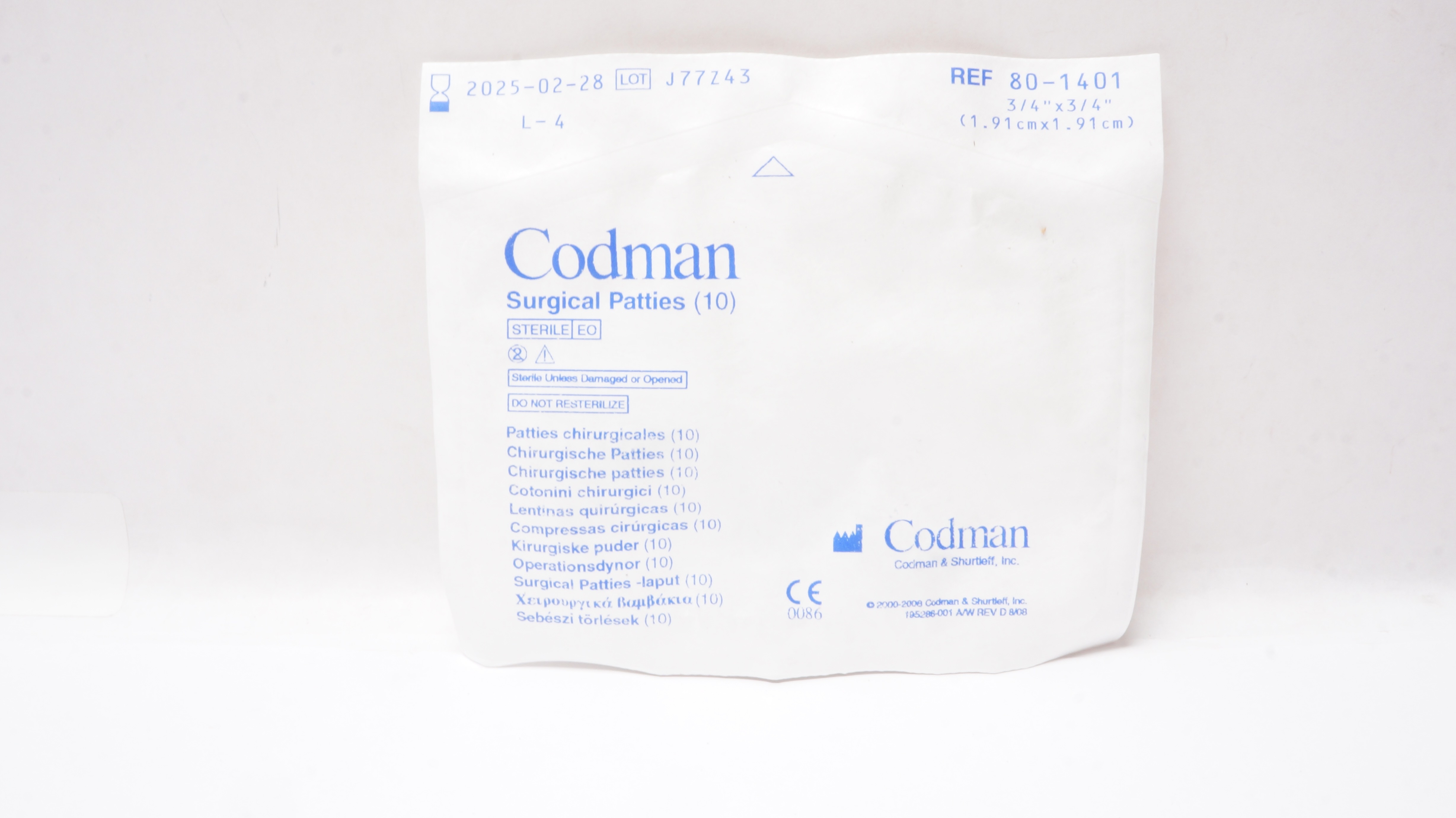 Codman 80-1401 Surgical Patties 0.75 x 0.75 inch - Pack of 10