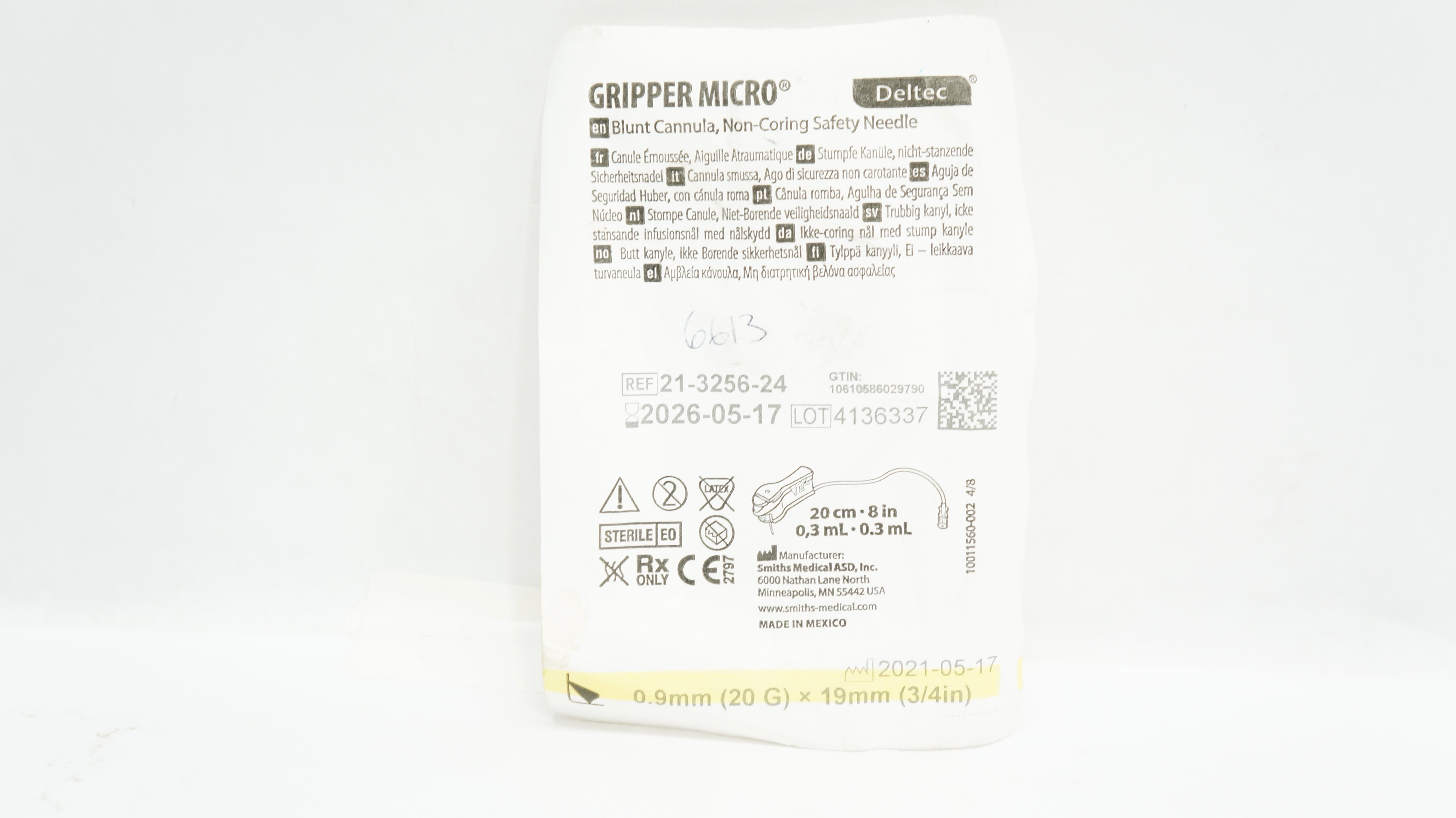 Smiths Medical 21-3256-24 Gripper Micro Cannula & Safety Ndle 20G x 3/4inch