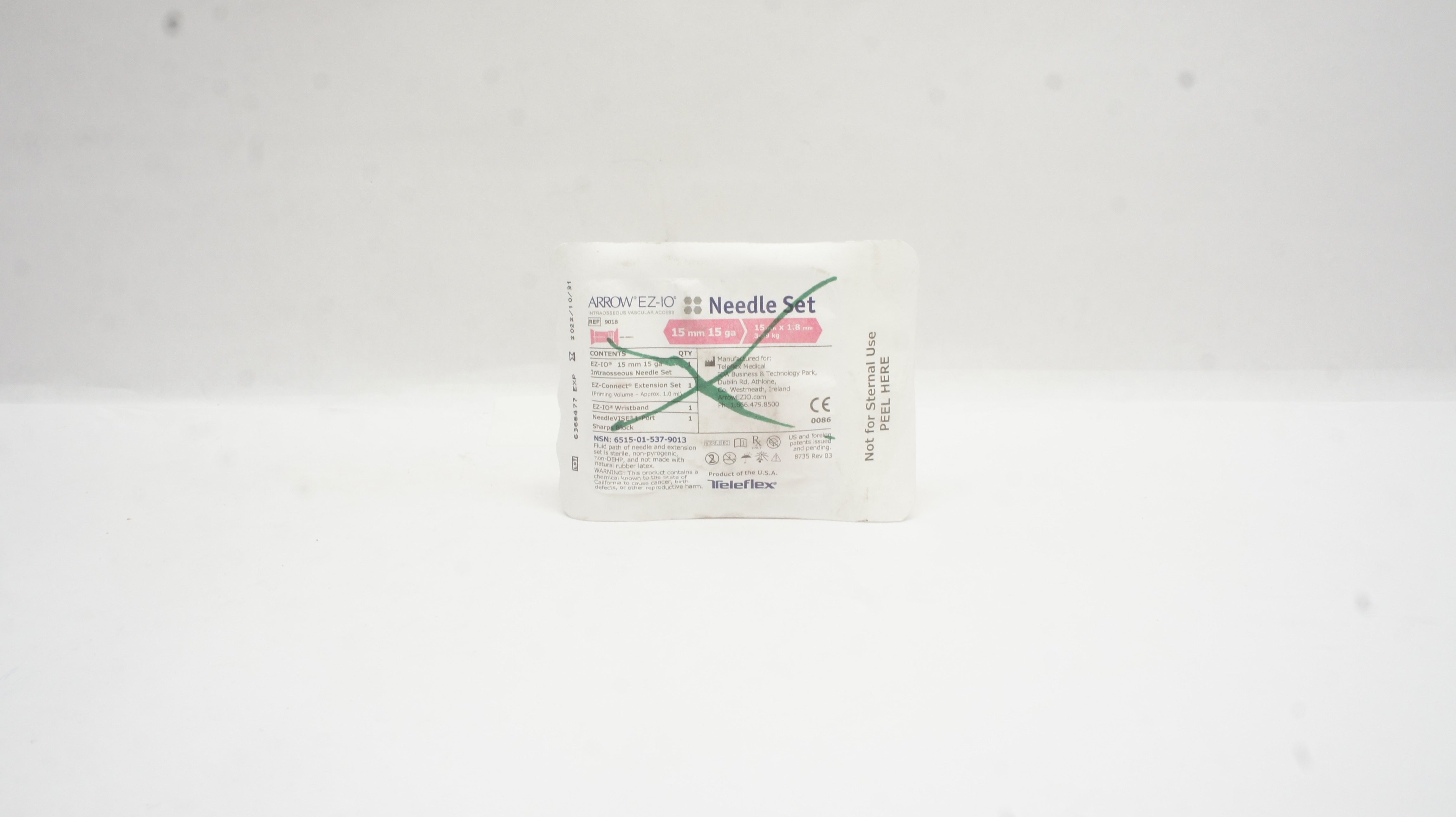 Teleflex 9018 Arrow EZ-IO Intraosseous Ndle Set 15mm x 15Ga, 3-39kg (x)