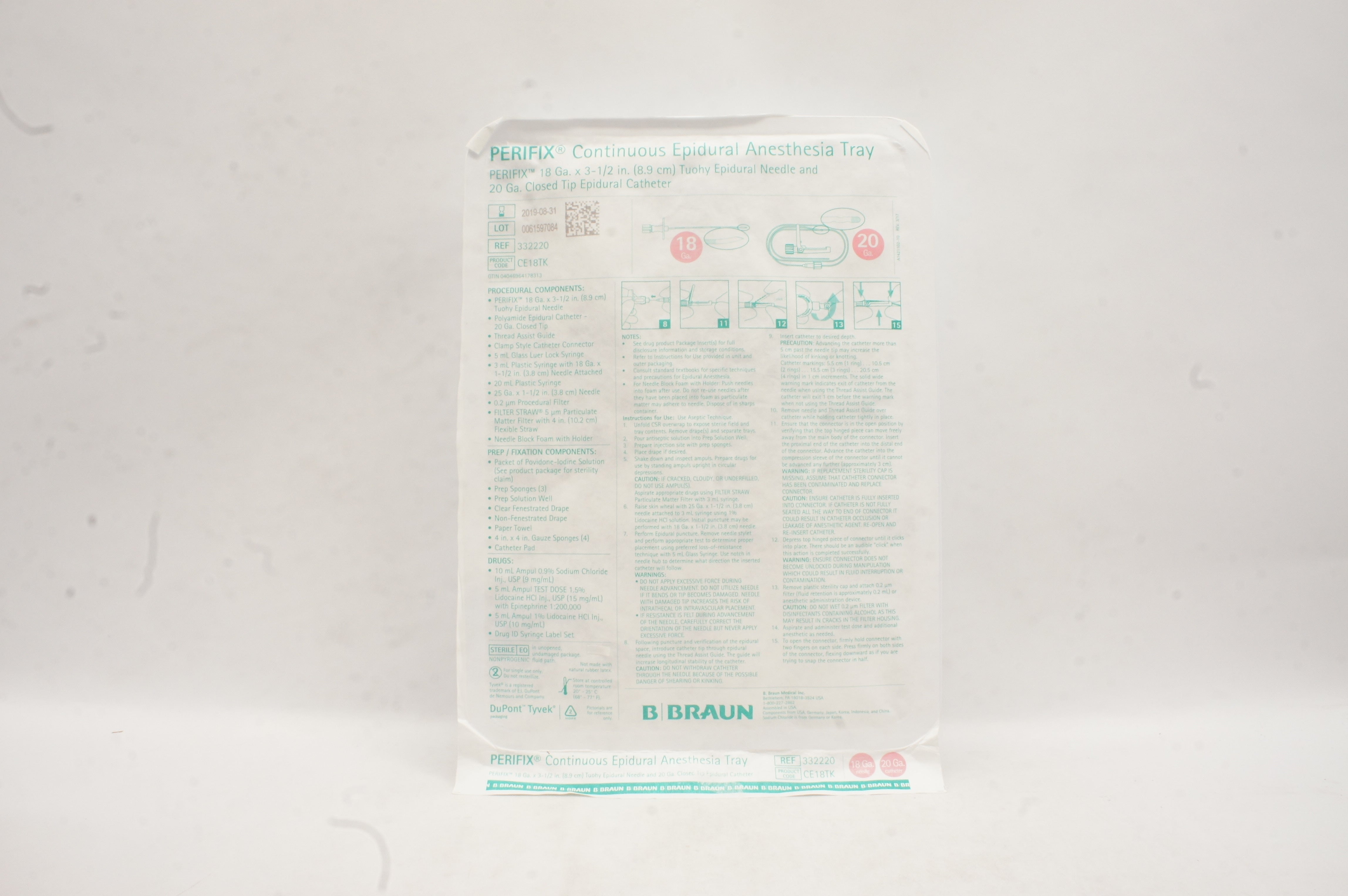 Braun 332220 Perifix Continuous Epidural Anesthesia Tray 18Ga x 8.9cm 20Ga (x)