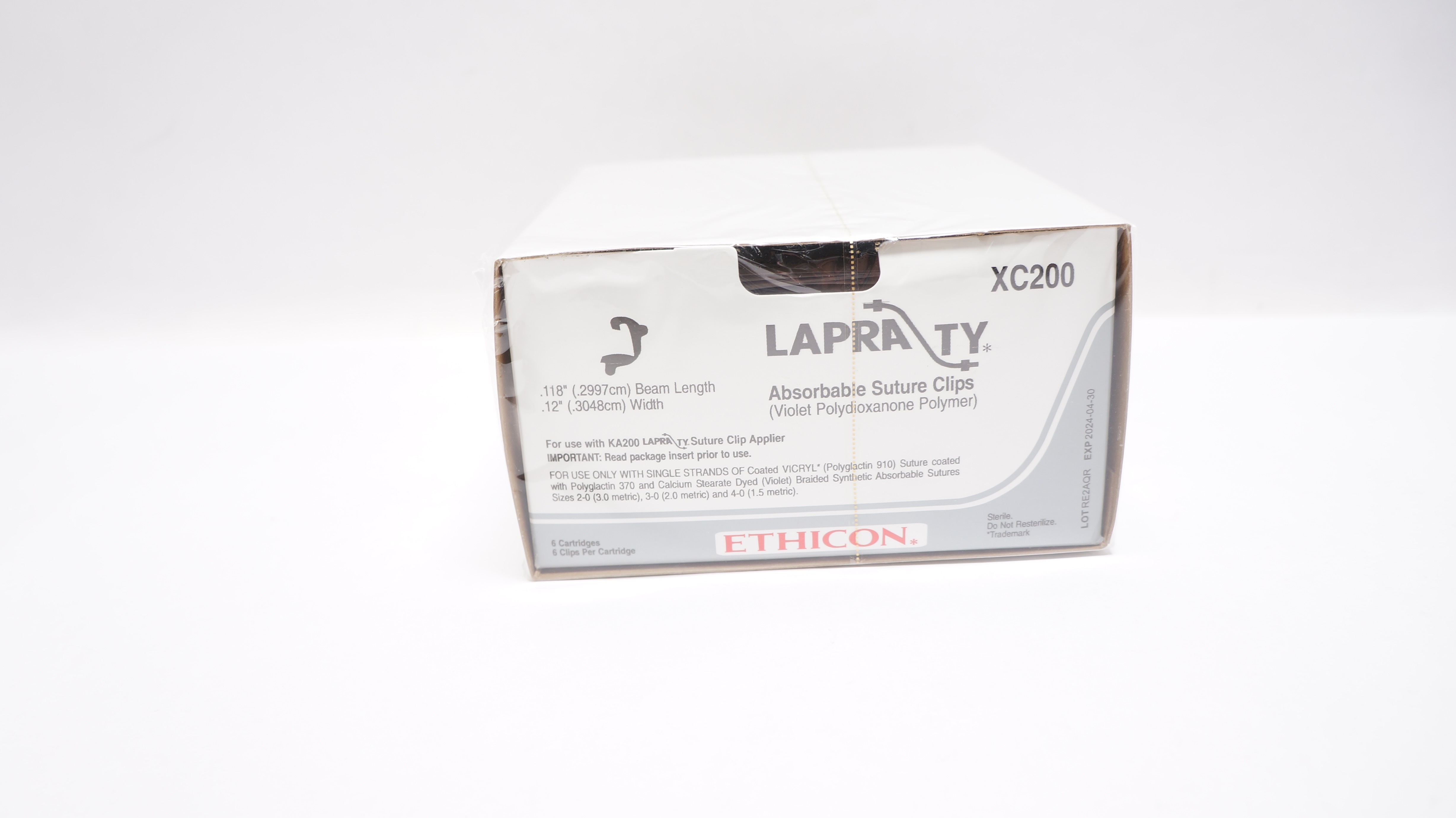 Ethicon XC200 LAPRA TY Absorbable Stre Clips 12inch x 118inch - Box of 6