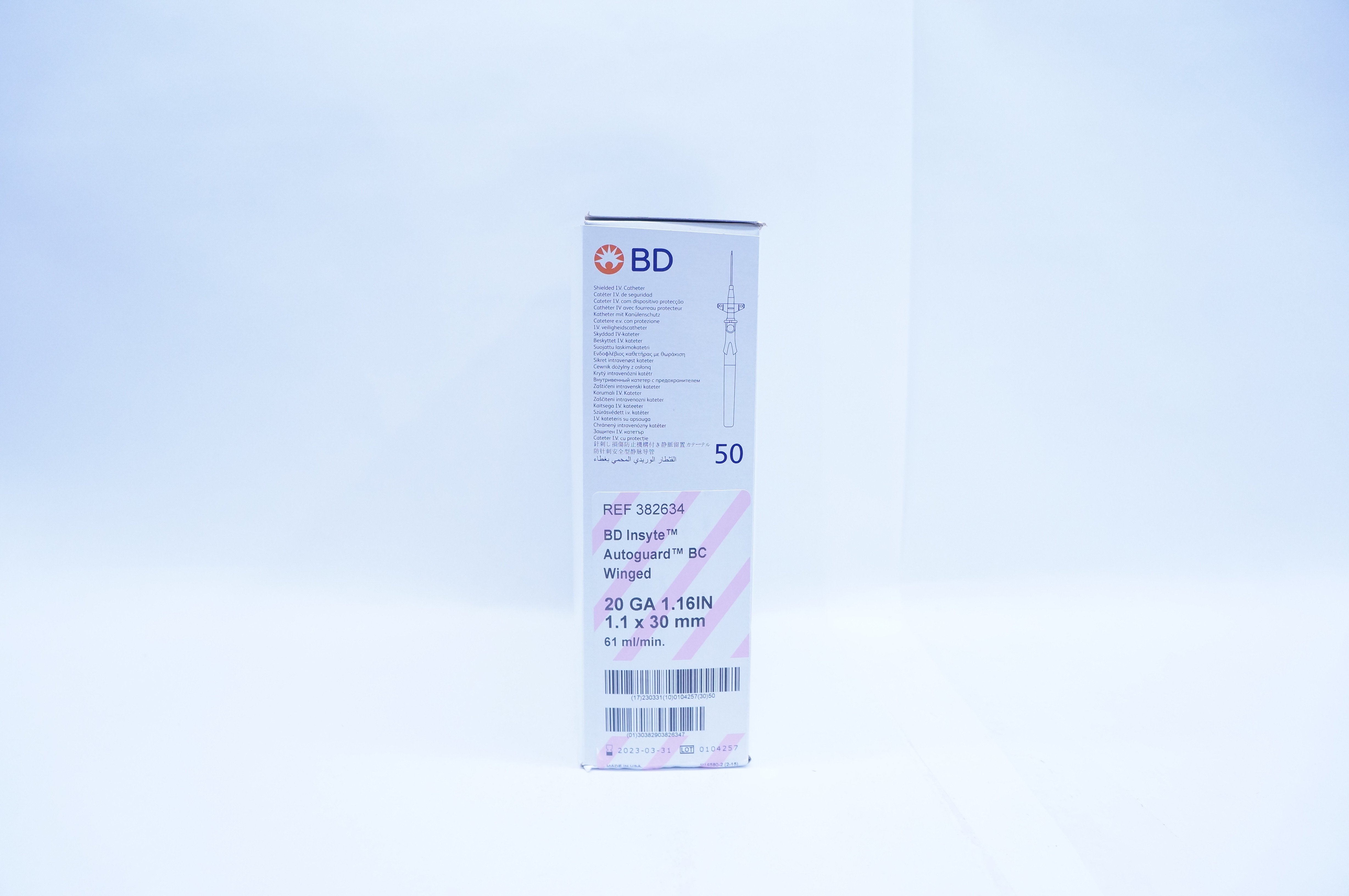 BD 382634 BC Winged Shielded I.V. Cath. 20Ga x 1.16in 61ml/min - Box of 50