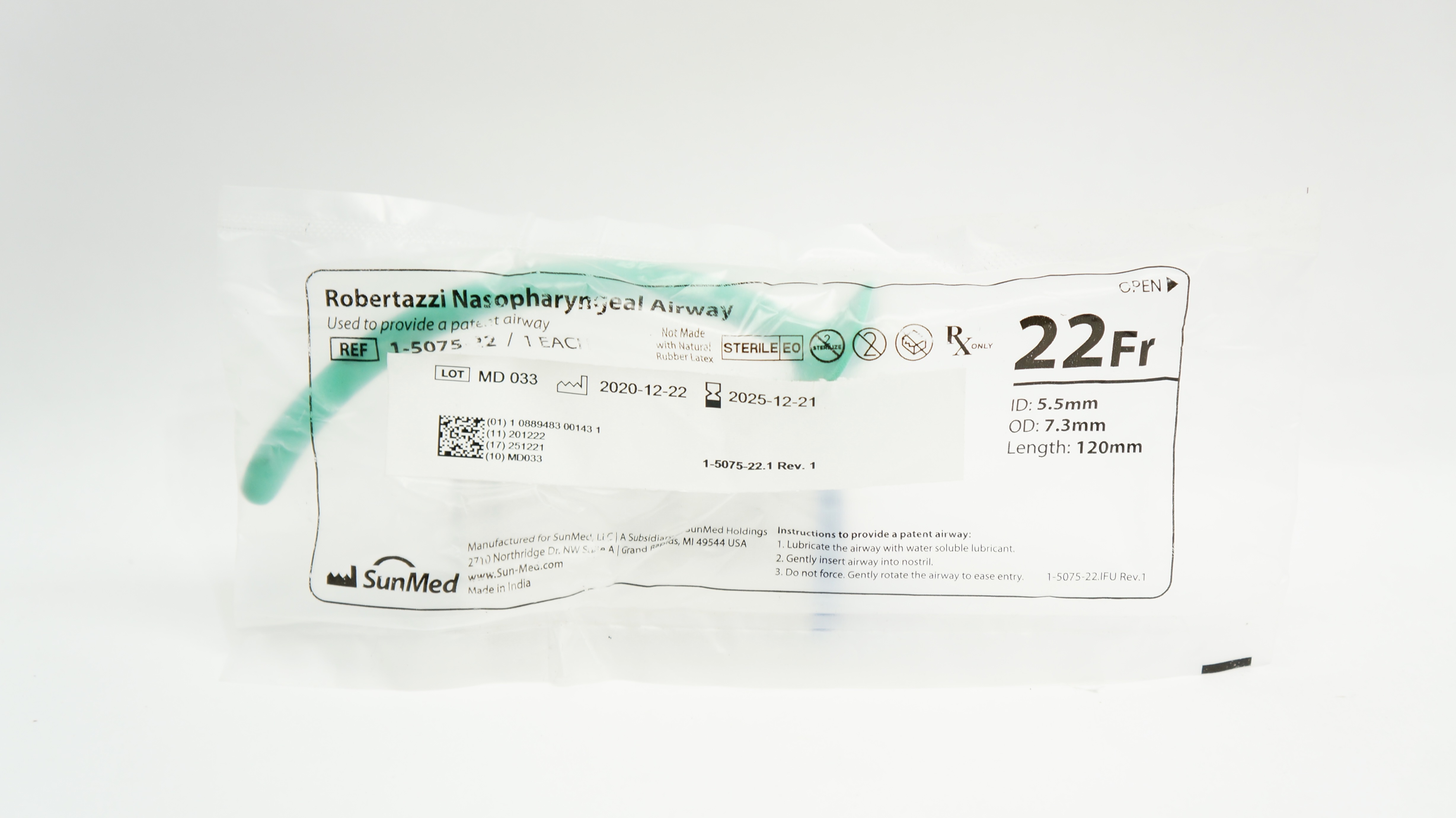 SunMed 1-5075-22 Robertazzi/Nasopharyngeal Airway 22Fr.