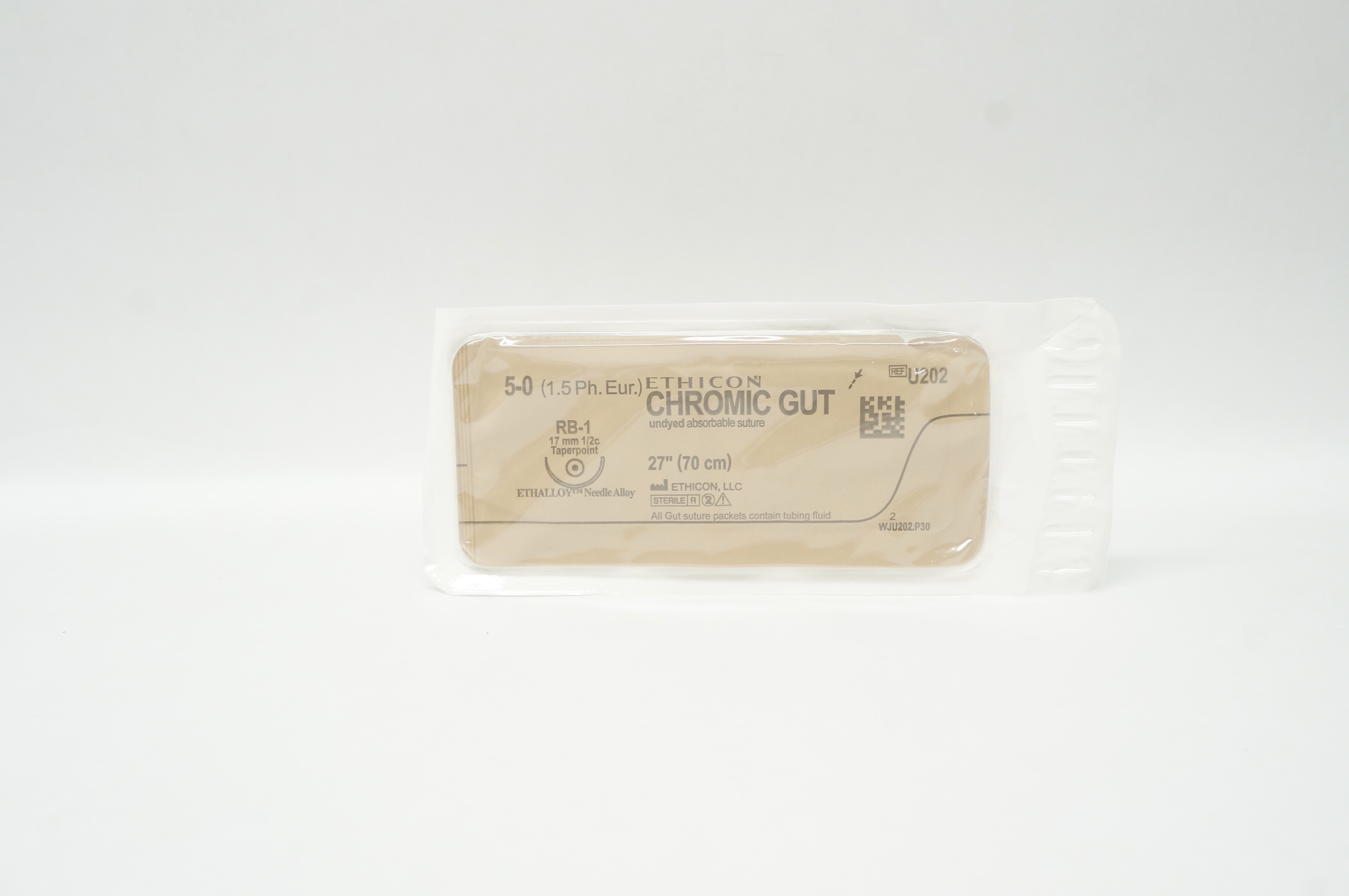 Ethicon U202 5-0 Chromic Gut Undyed Stre RB-1 17mm 1/2c Taperpoint, 27inch