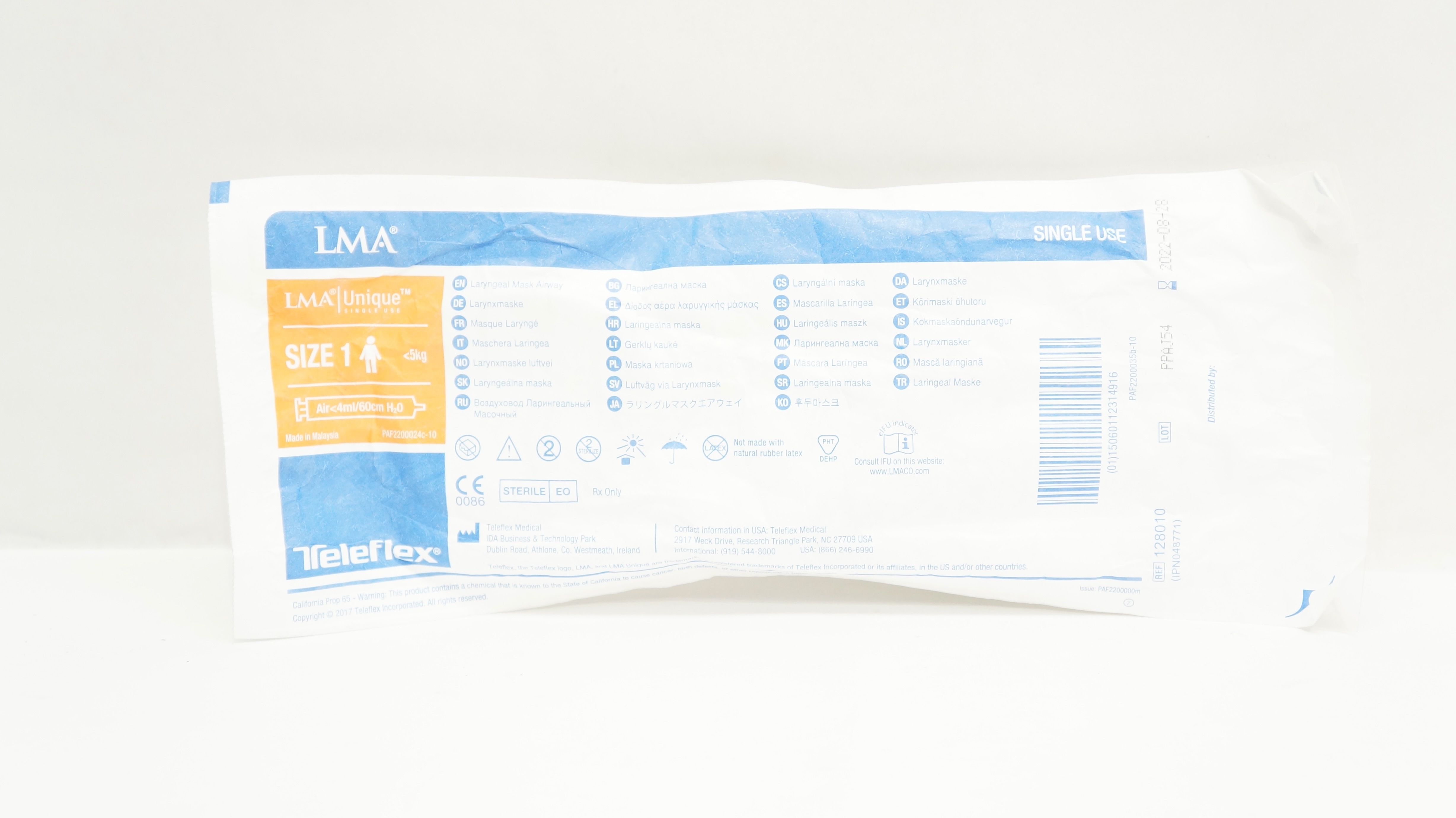 Teleflex 128010 LMA Laryngeal Mask Airway, Size 1 <5kg, Air<4ml/60cm H2O (x)