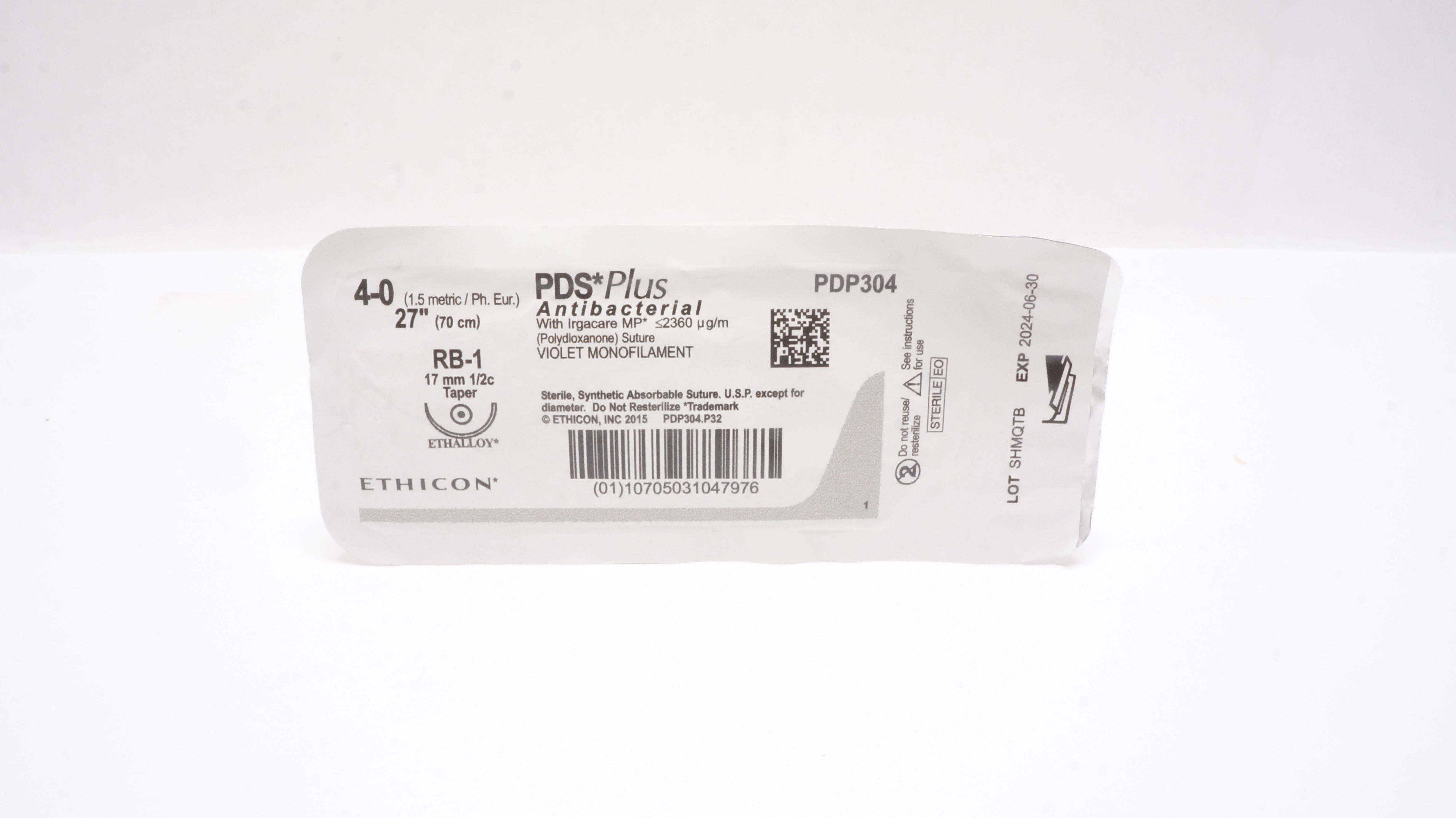 Ethicon PDP304 4-0 PDS Plus RB-1 17mm 1/2c Taper 27inch