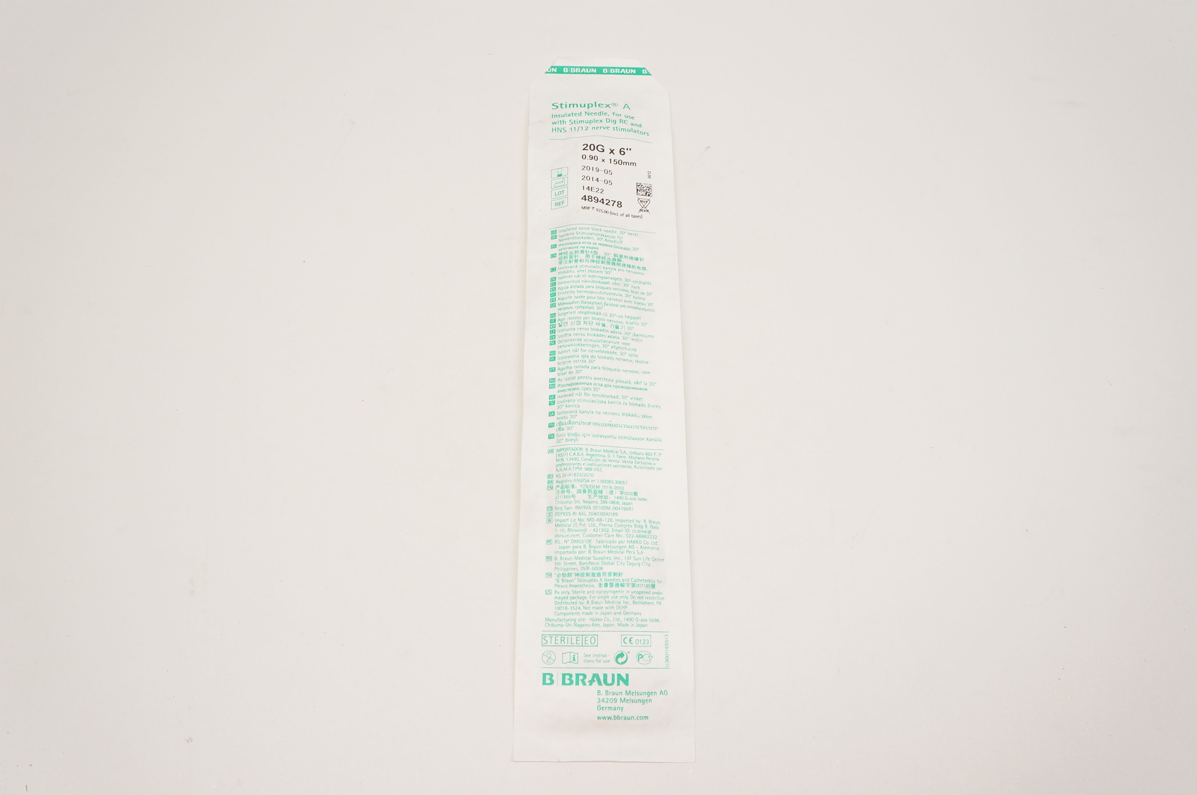 Braun 4894278 Stimuplex A Insulated Ndle 20G x 6inch (x)
