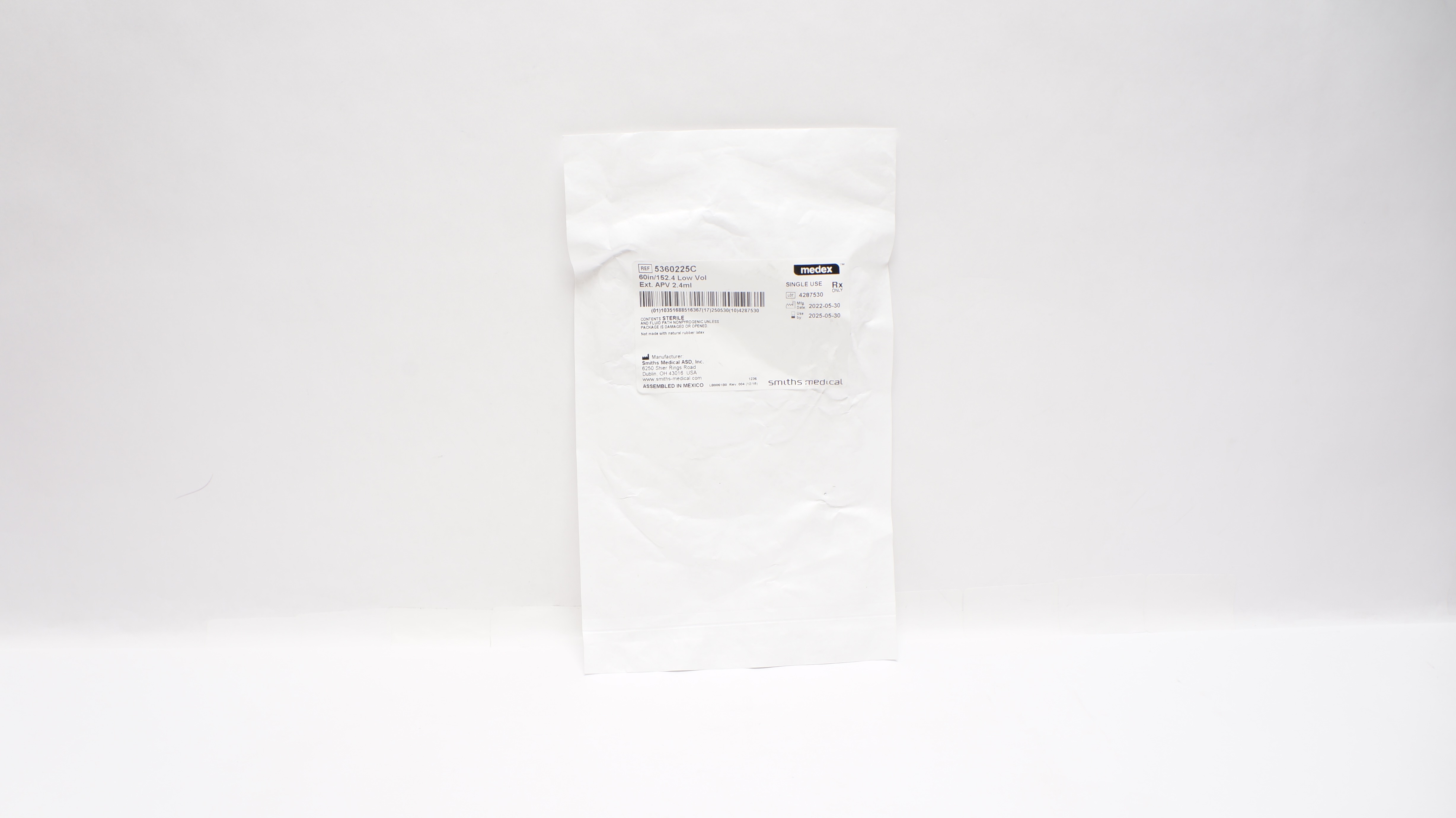 Smiths Medical 5360225C Medex Extension Set Low-Vol 60 inch Tubing 2.4 mL