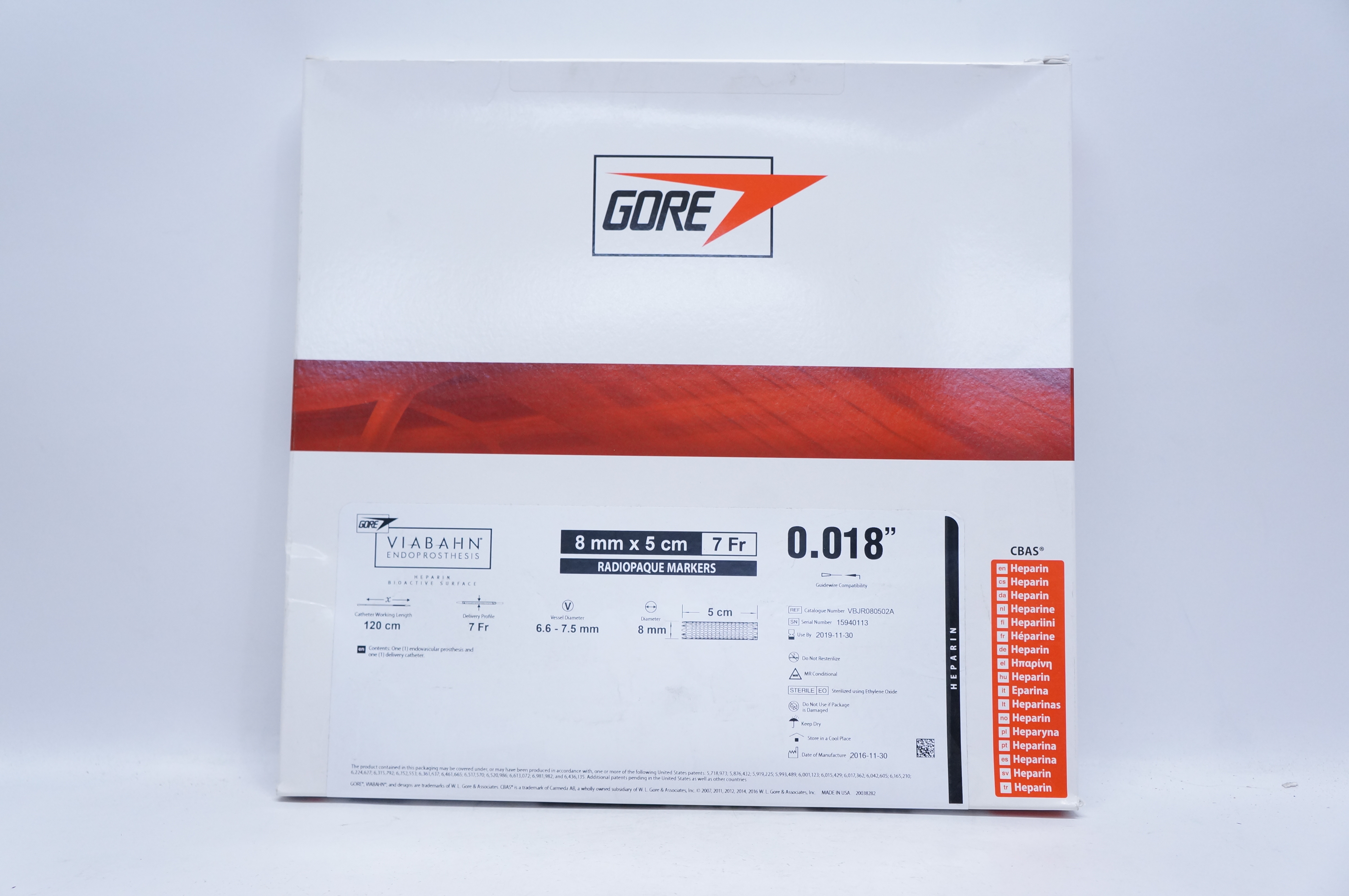 Gore VBJR080502A Viabahn Endoprosthesis with Heparin: 8mm x 5cm x 120cm (x)