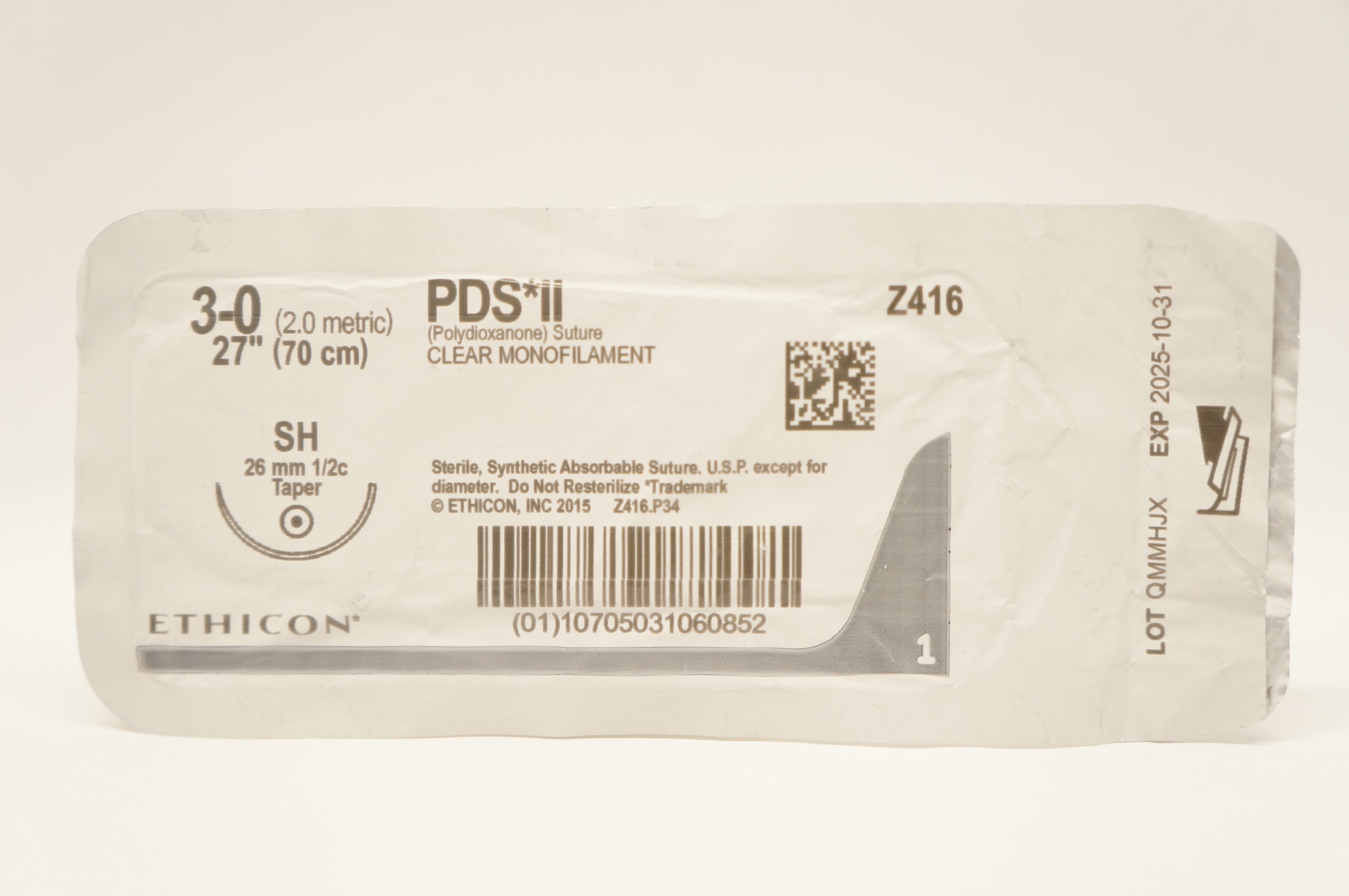 Ethicon Z416 3-0 PDS II Polydioxanone Stre SH 26mm 1/2c Taper, 27inch