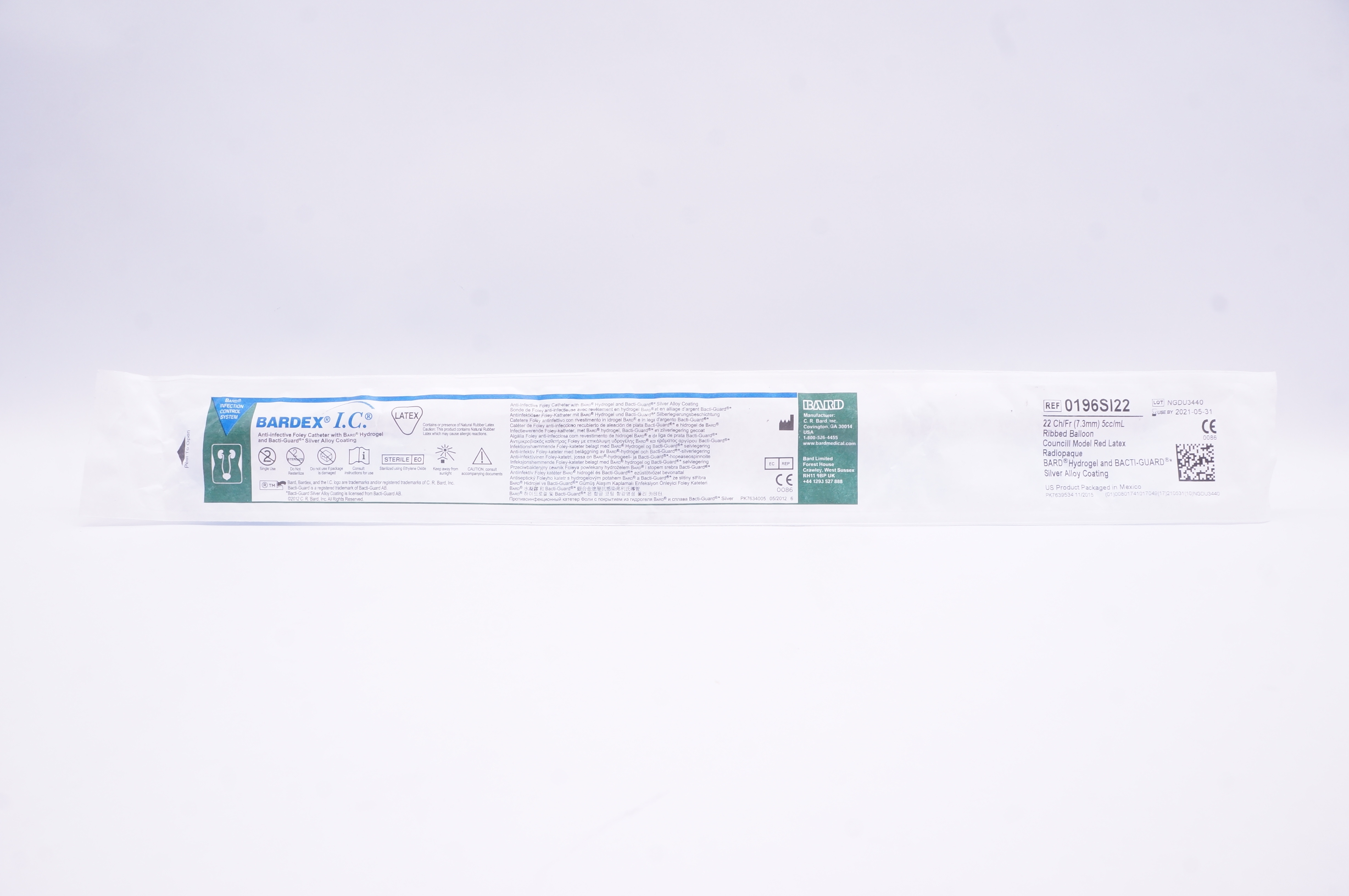 Bard 0196SI22 Bardex I.C. Anti-Infective Foley Cath. 22Ch/Fr x 5cc/mL Balloon(x)