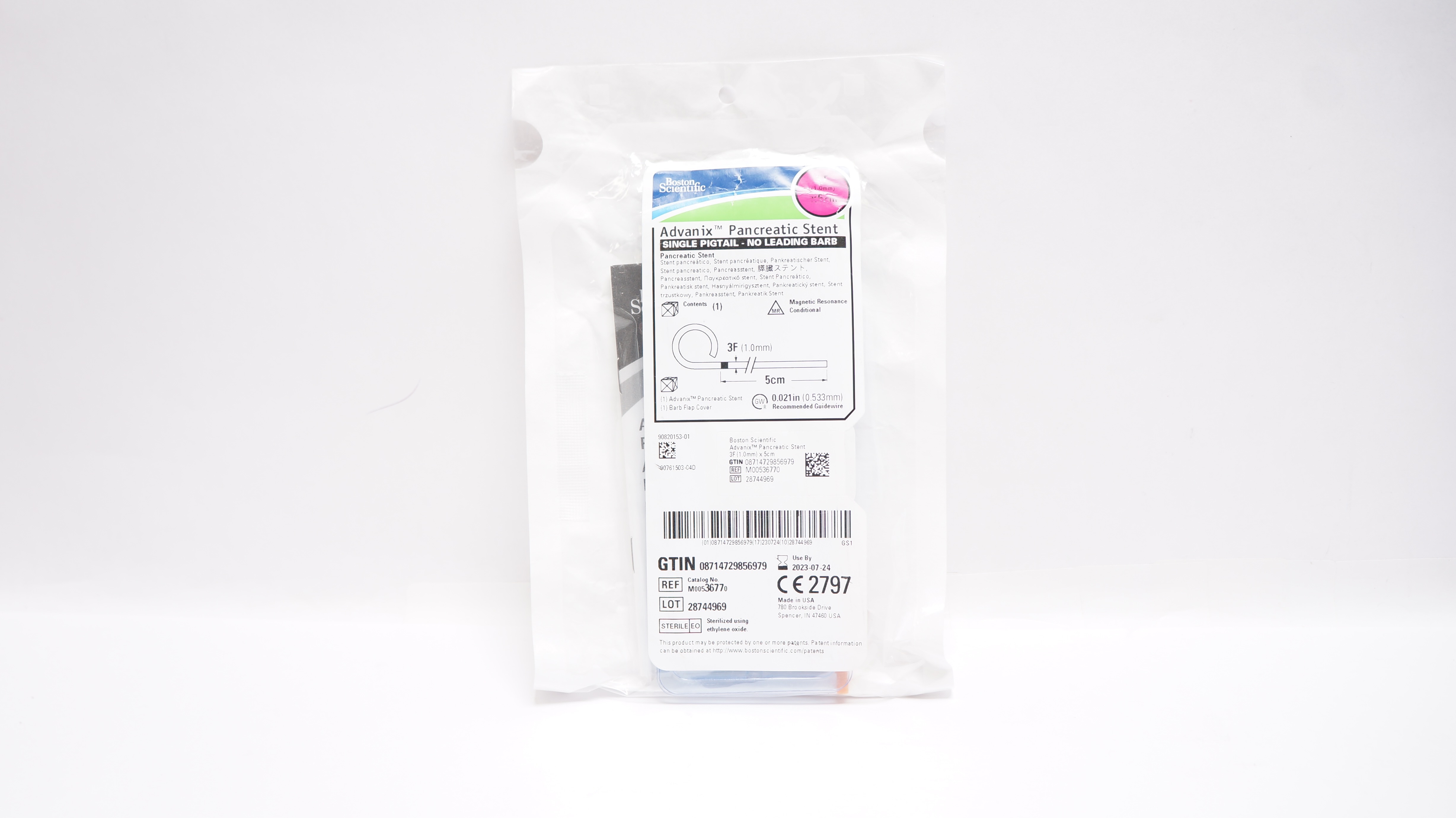 Boston Scientific M00536770 Advanix Pancreatic Stnt. 3F x 5cm Single Pigtail (x)