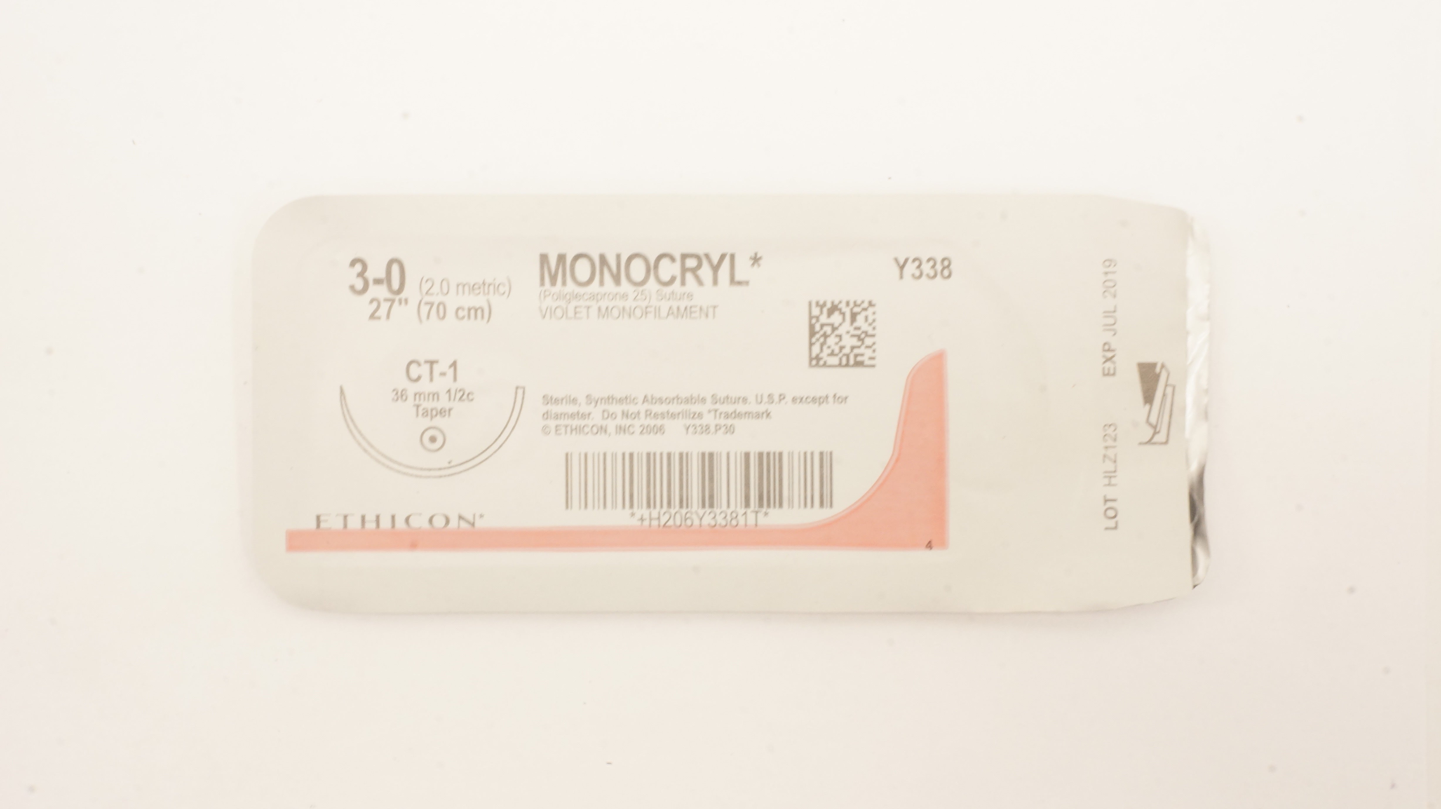 Ethicon Y338 3-0 MONOCRYL Stre  CT-1, 36mm 1/2c Taper, 27inch (x)