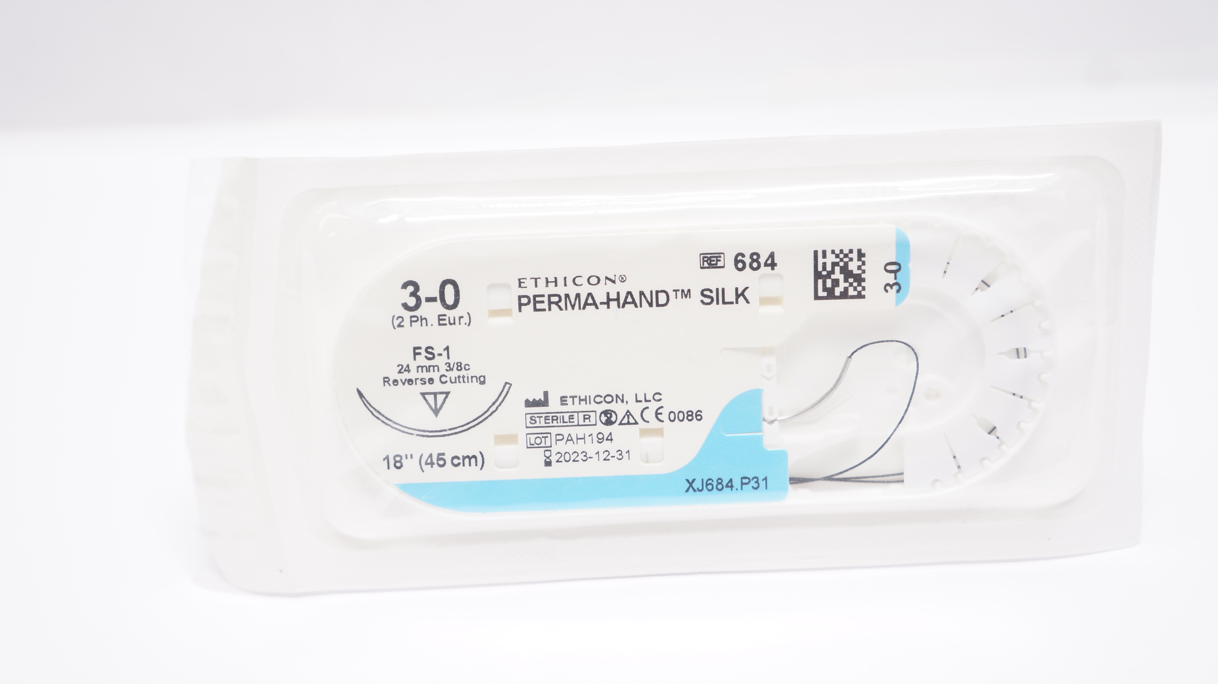Ethicon 684 3-0 Perma-Hand Silk FS-1 24mm 3/8c Reverse Cutting 18inch