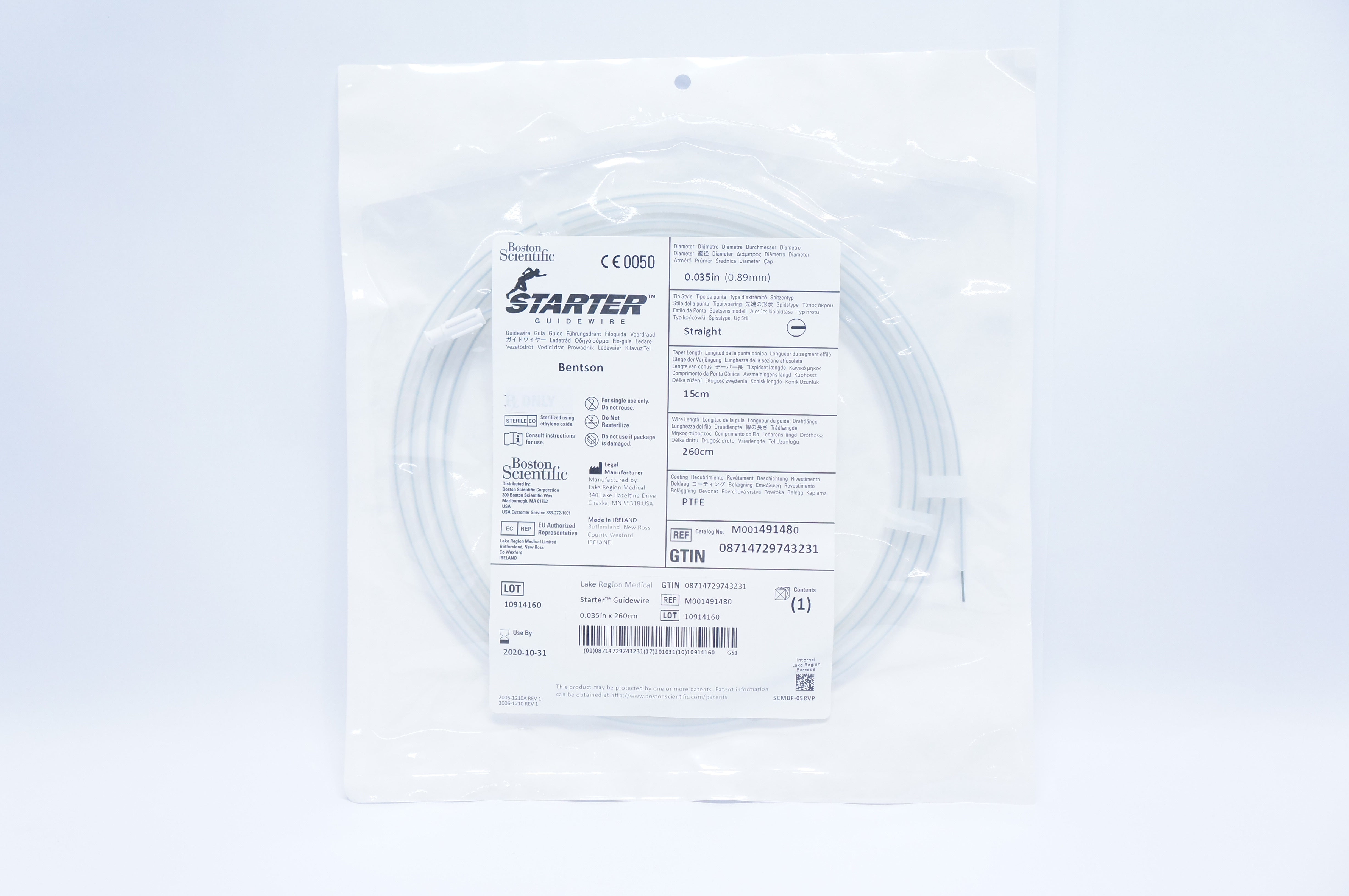 Boston Scientific 49148 Starter Guidewire Bentson 0.035inch x 15cm x 260cm