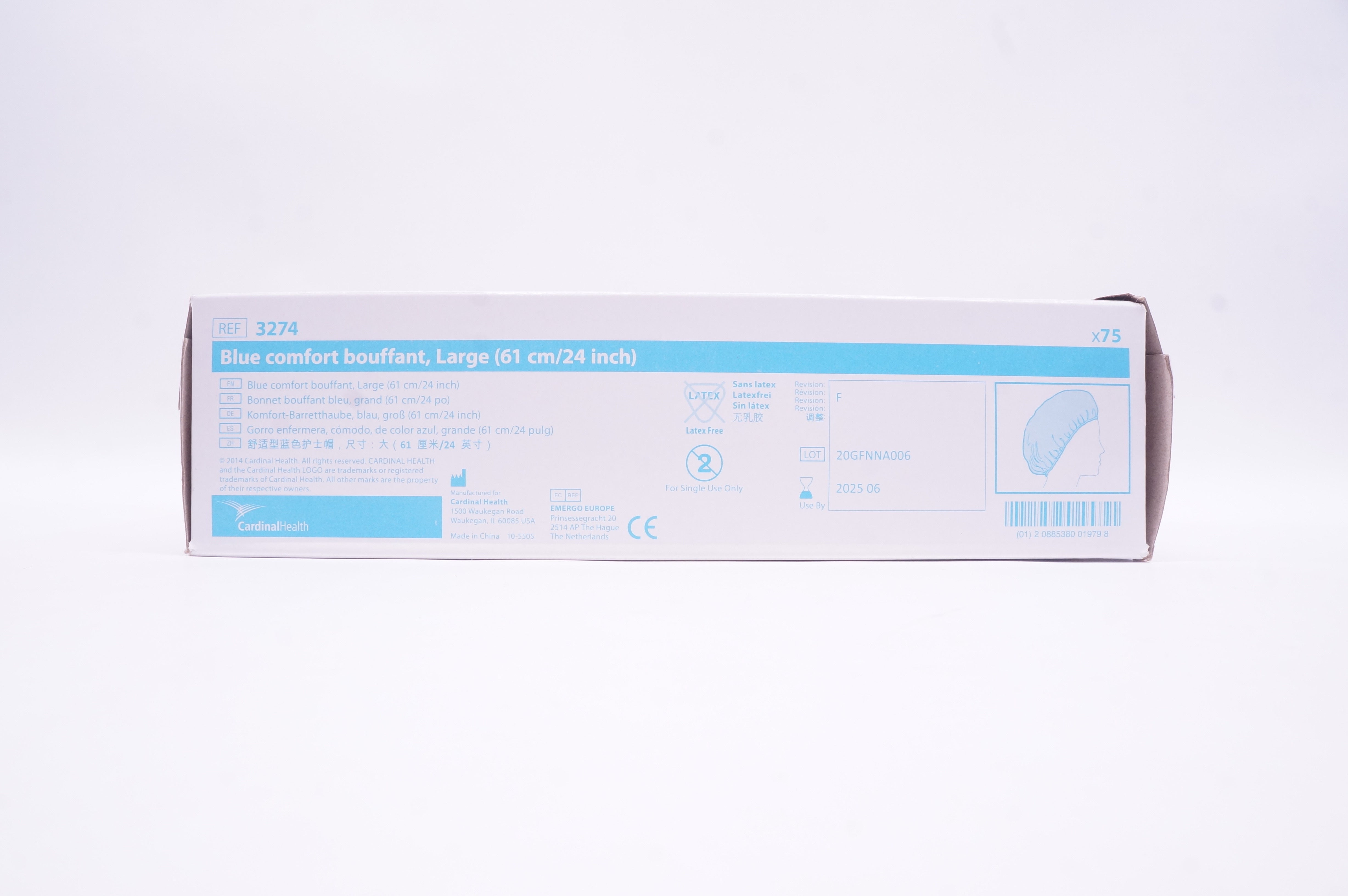 Cardinal Health 3274 Blue Comfort Bouffant Large 24inch - Box of 75