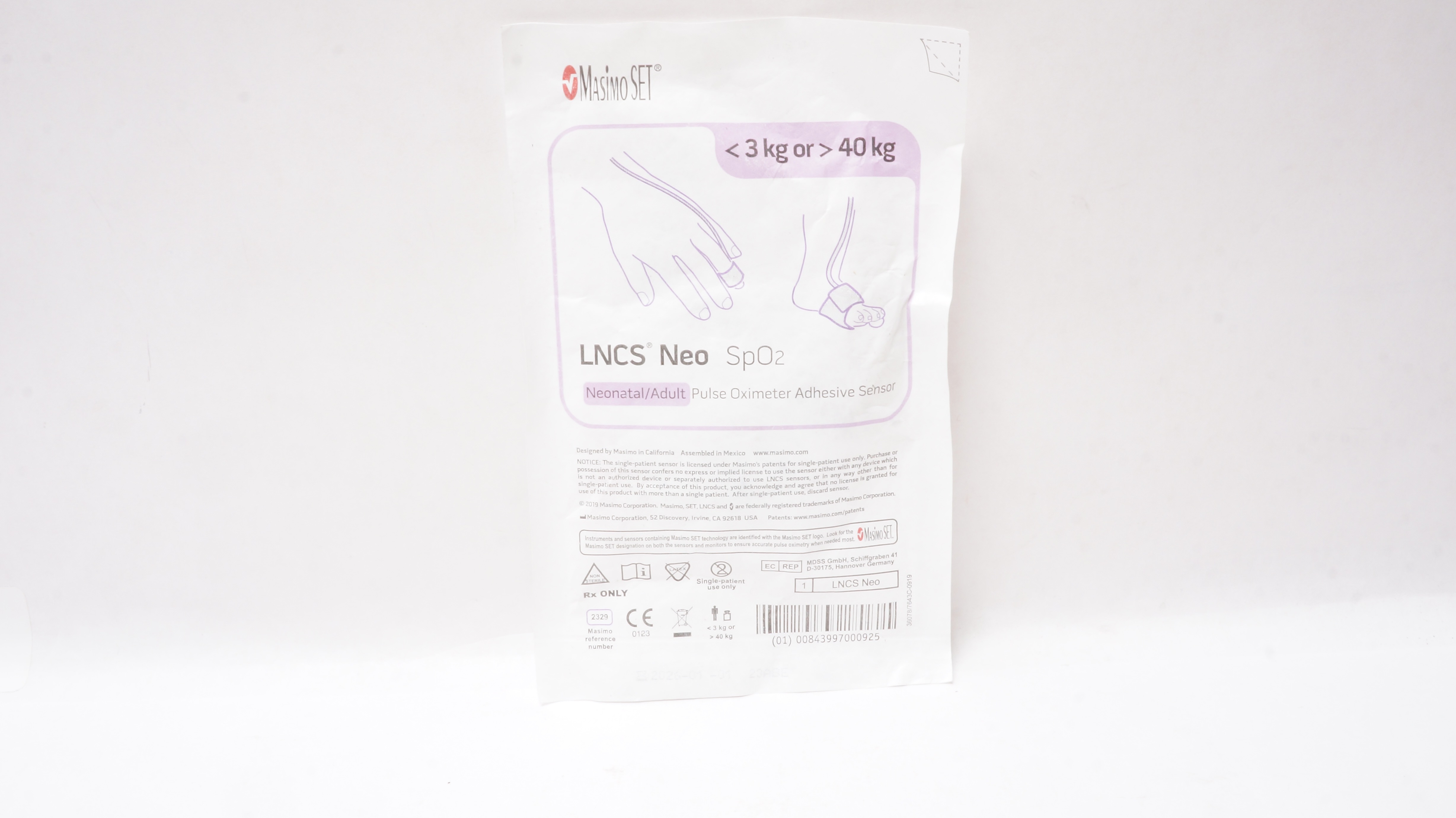 MasimoSet 2329 Neonatal/Adult Pulse Oximeter Adhesive Sensor < 3kg or > 40kg