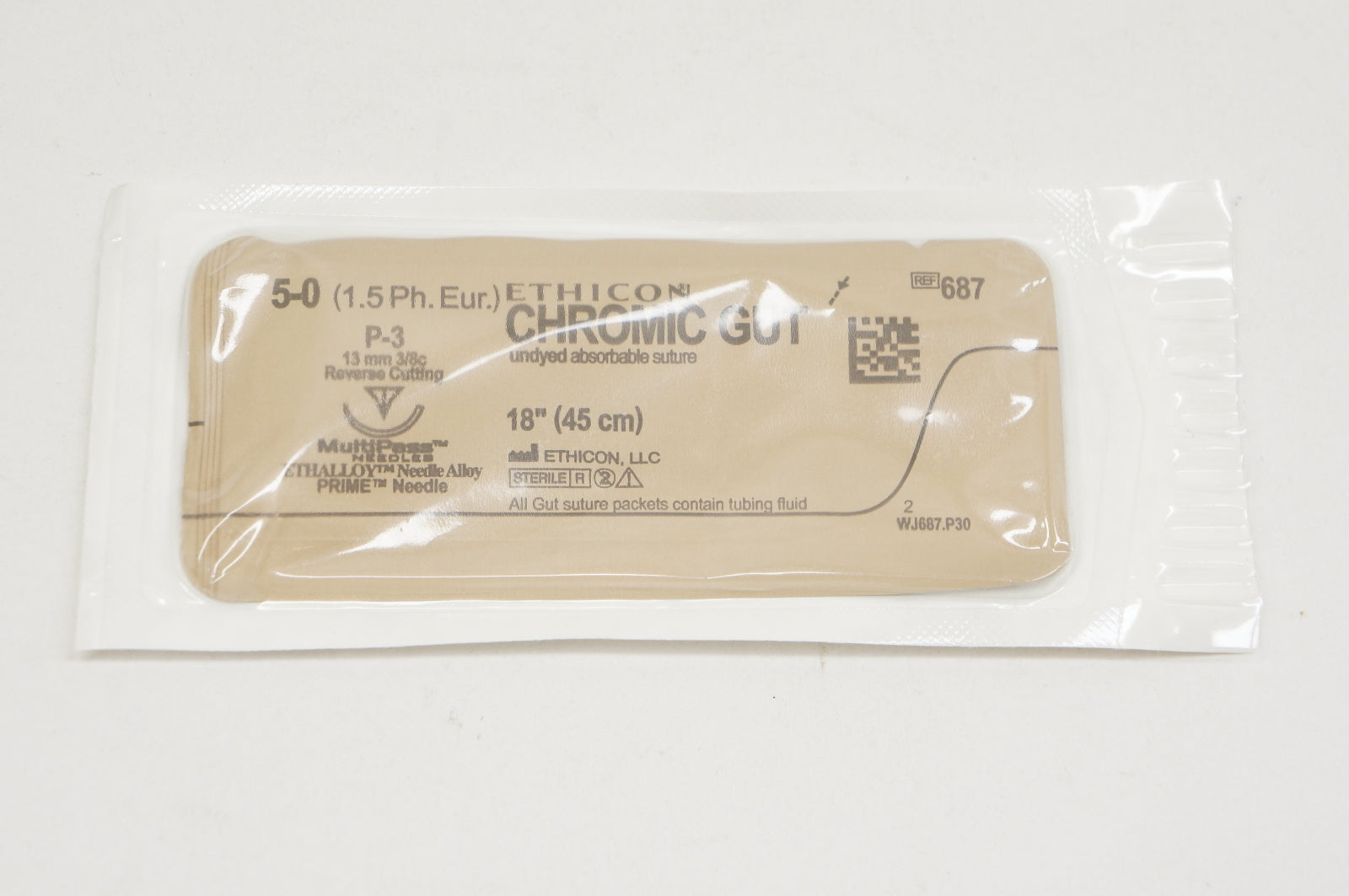 Ethicon 687 5-0 CHROMIC GUT, P-3, 13mm 3/8c, 18inch