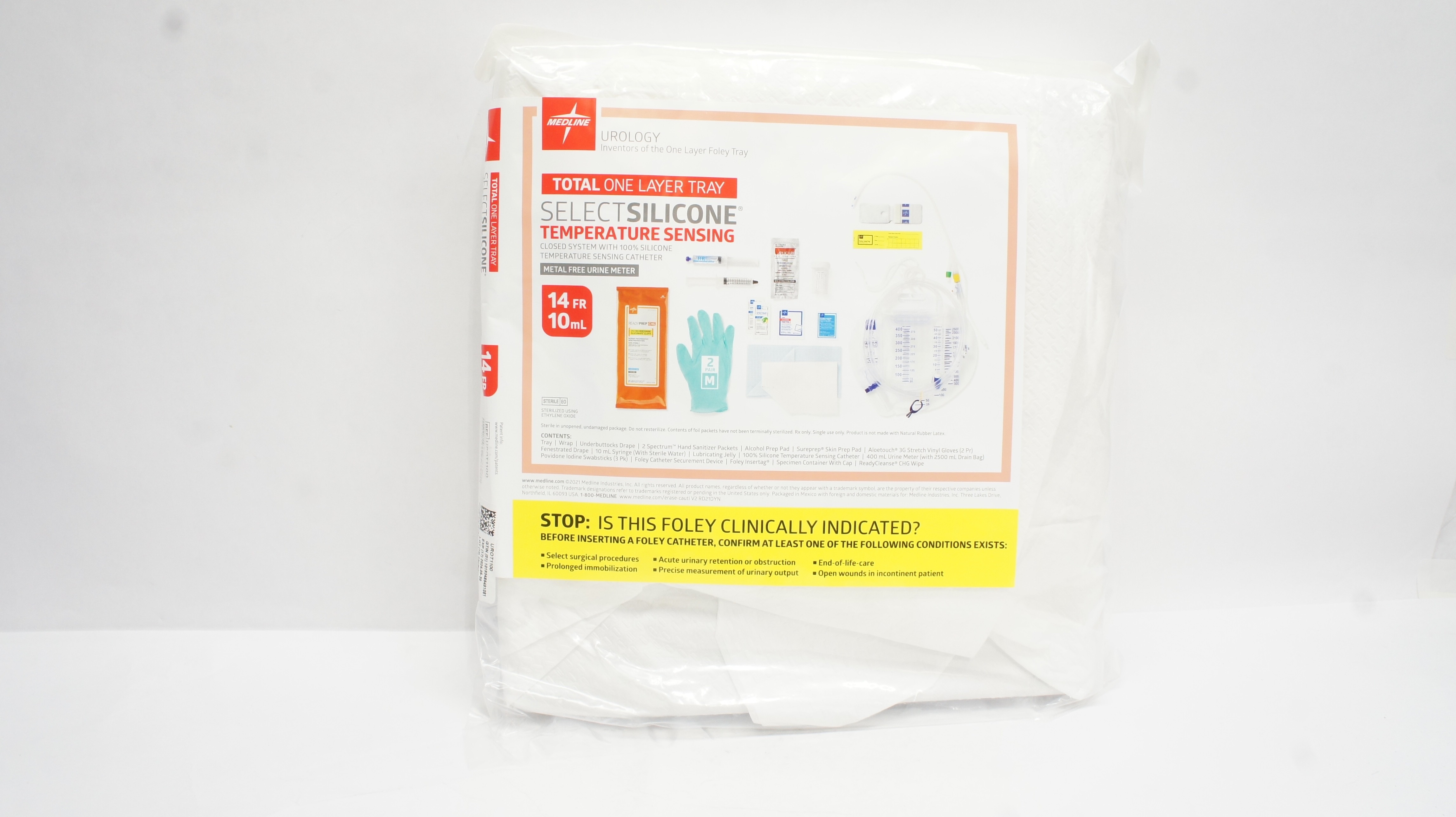 Medline UROT1100 Closed System w/Temperature Sensing Cath. 14Fr x 10mL