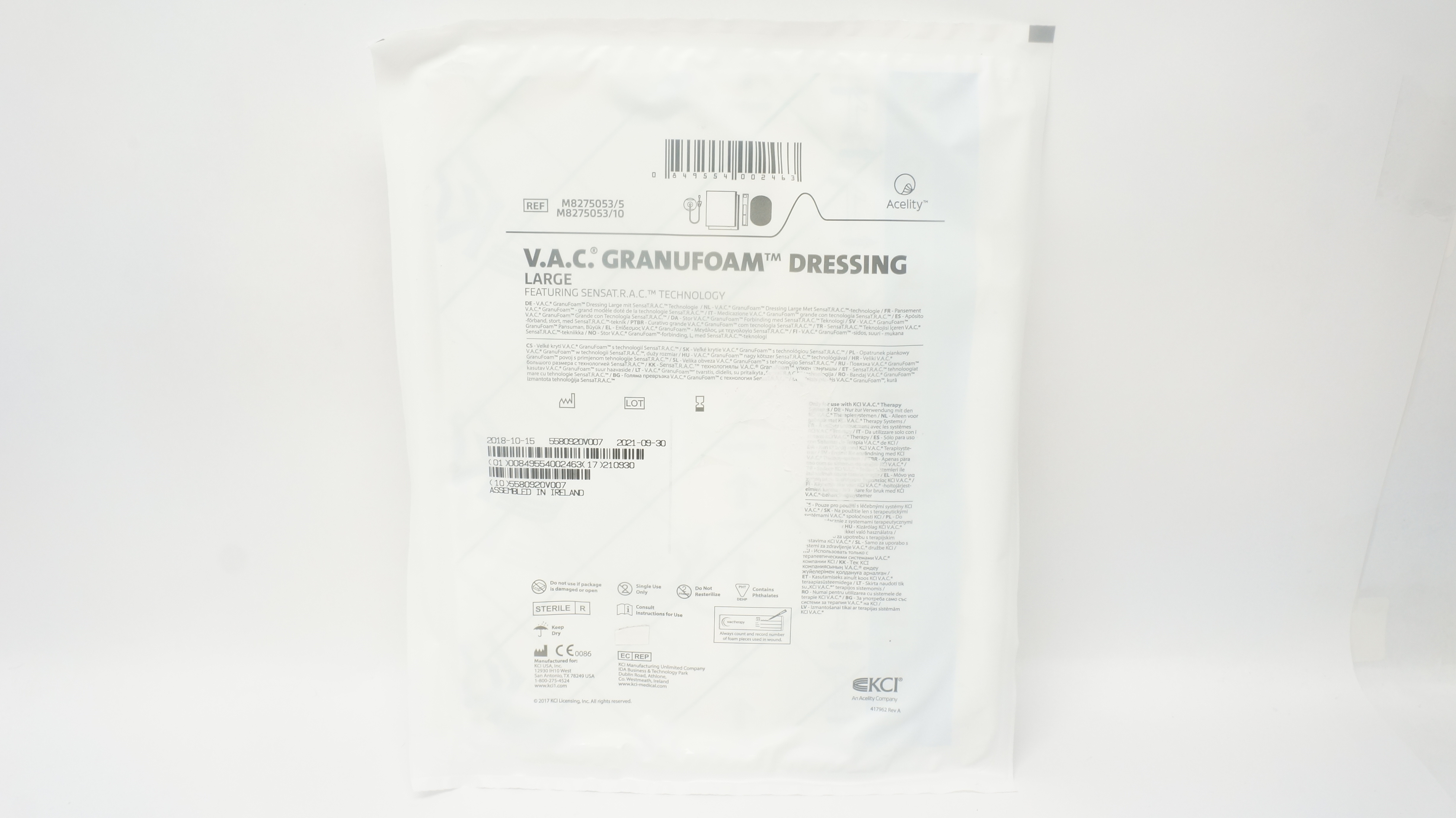 KCI M8275053/5 V.A.C. GranuFoam Dressing Large (x)