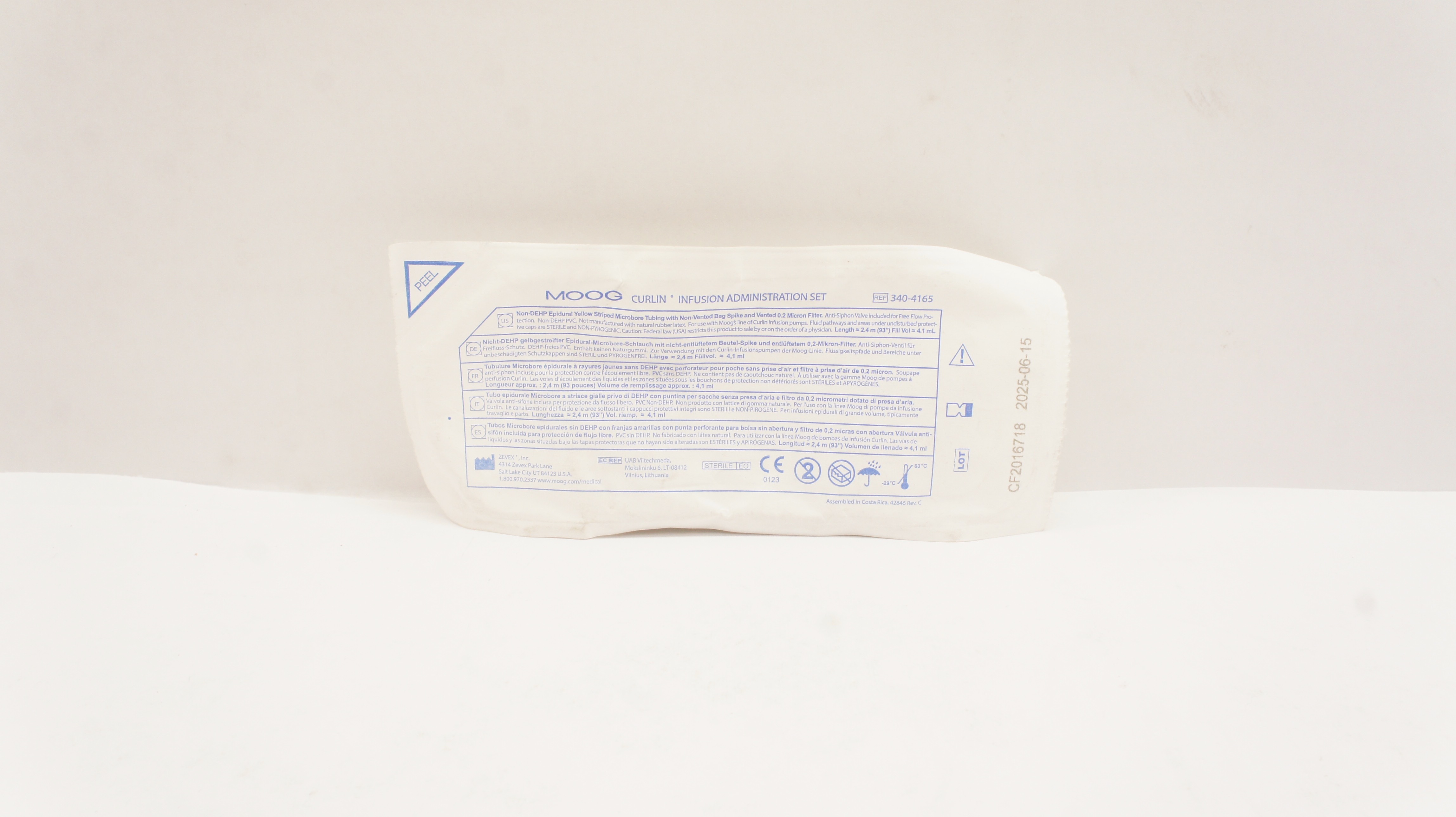 Zevex 340-4165 Moog Curlin Infusion Administration Set 93 inch x 4.1mL