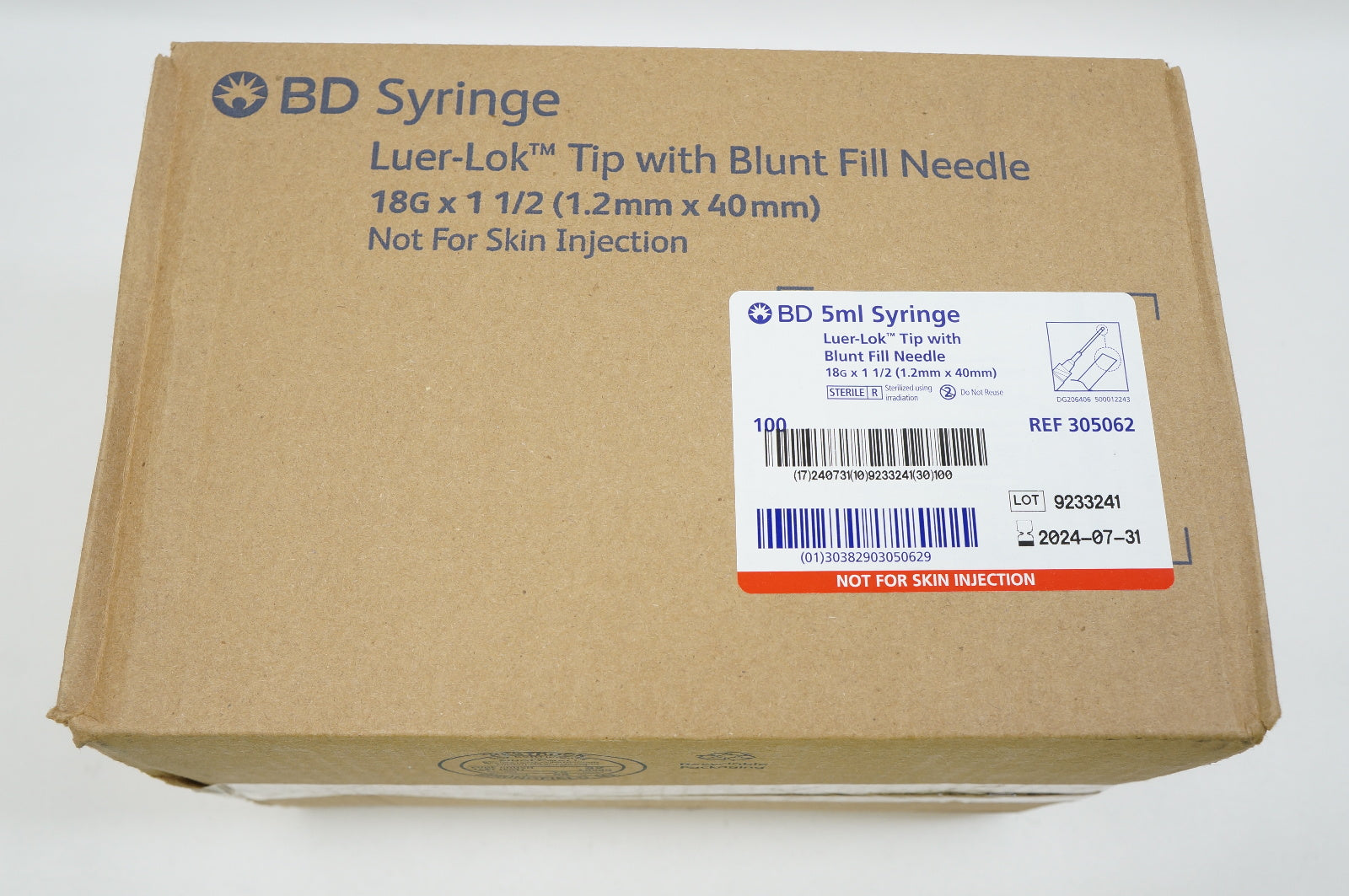 BD 305062 Luer-Lok Tip W/Blunt Fill Ndle 18G x 1-1/2in, Syringe 5ml - Box of 100