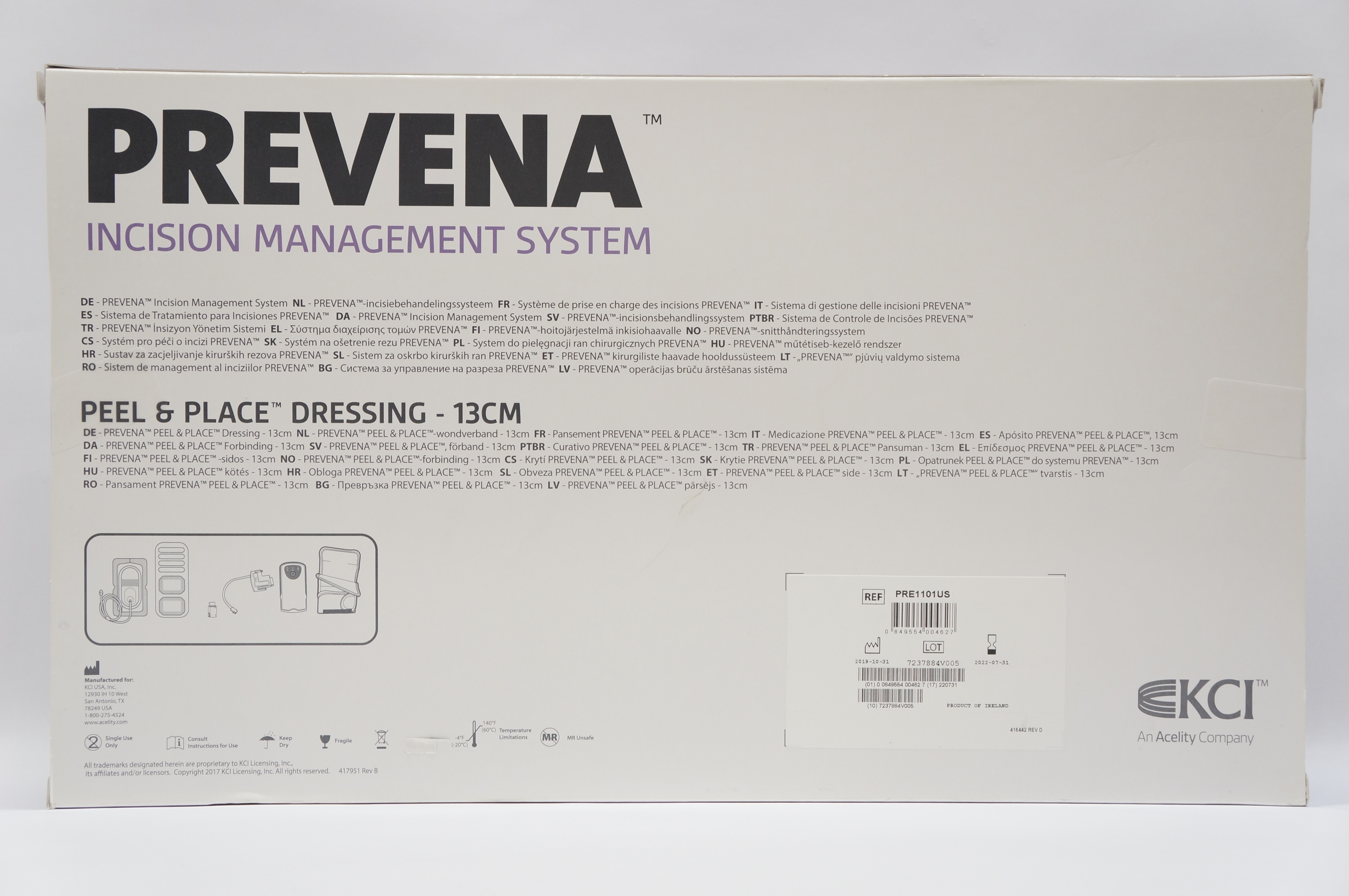KCI PRE1101US Prevena Incision Management System Peel and Place Dressing 13cm