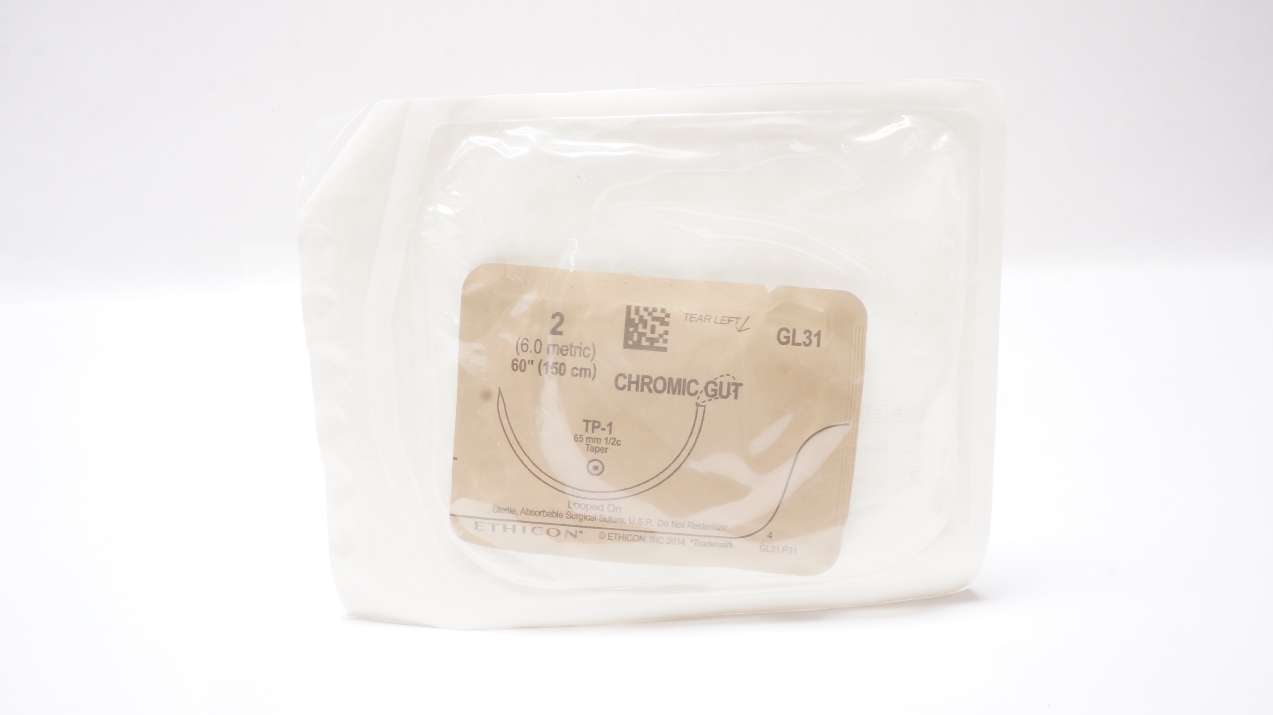 Ethicon GL31 2 Chromic Gut Surgical Stre TP-1 65mm 1/2c Taper, 60inch