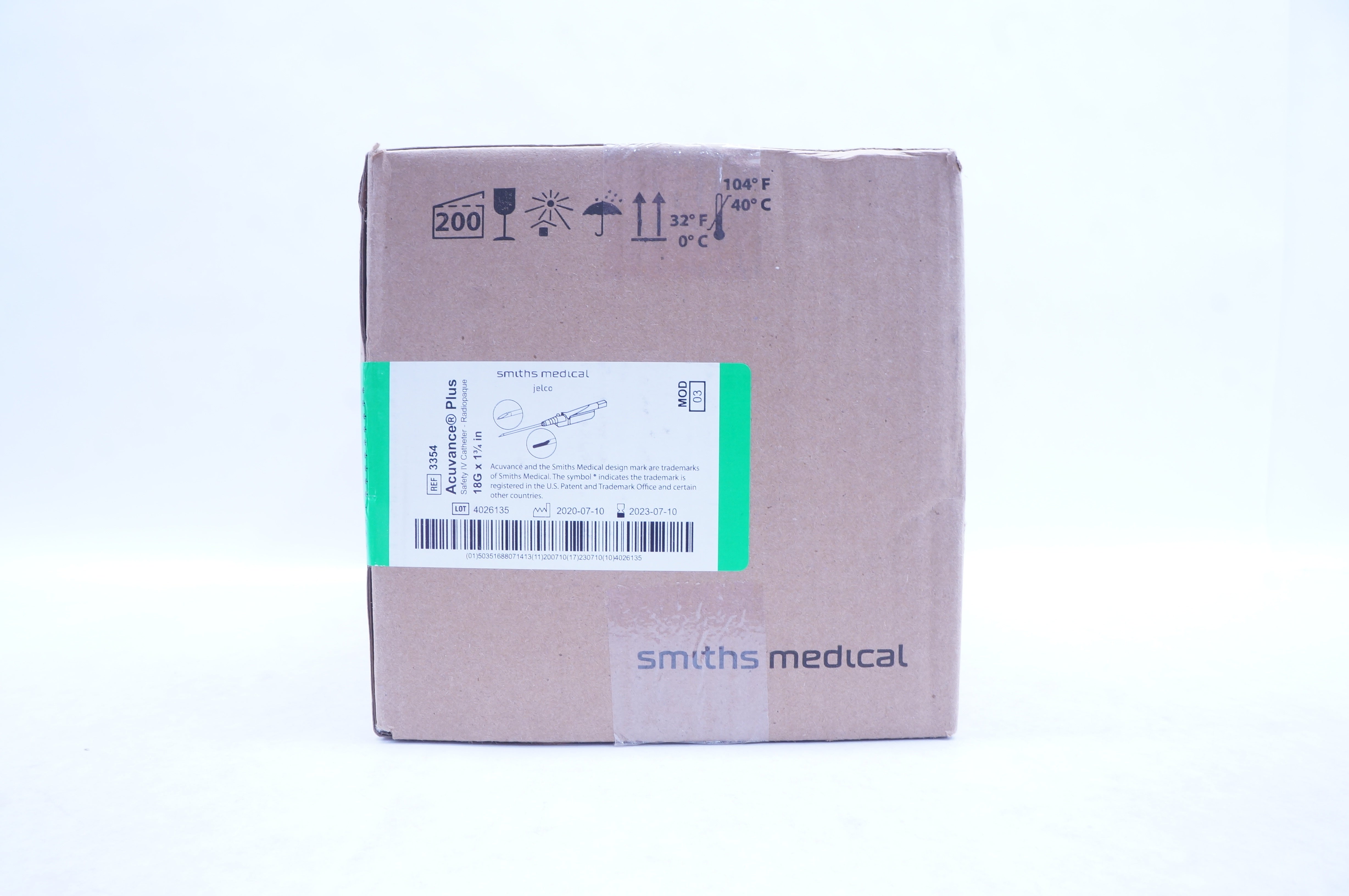 Smiths Medical 3354 JELCO Acuvance Plus IV Cath. 18G x 1-3/4inch - Box of 200