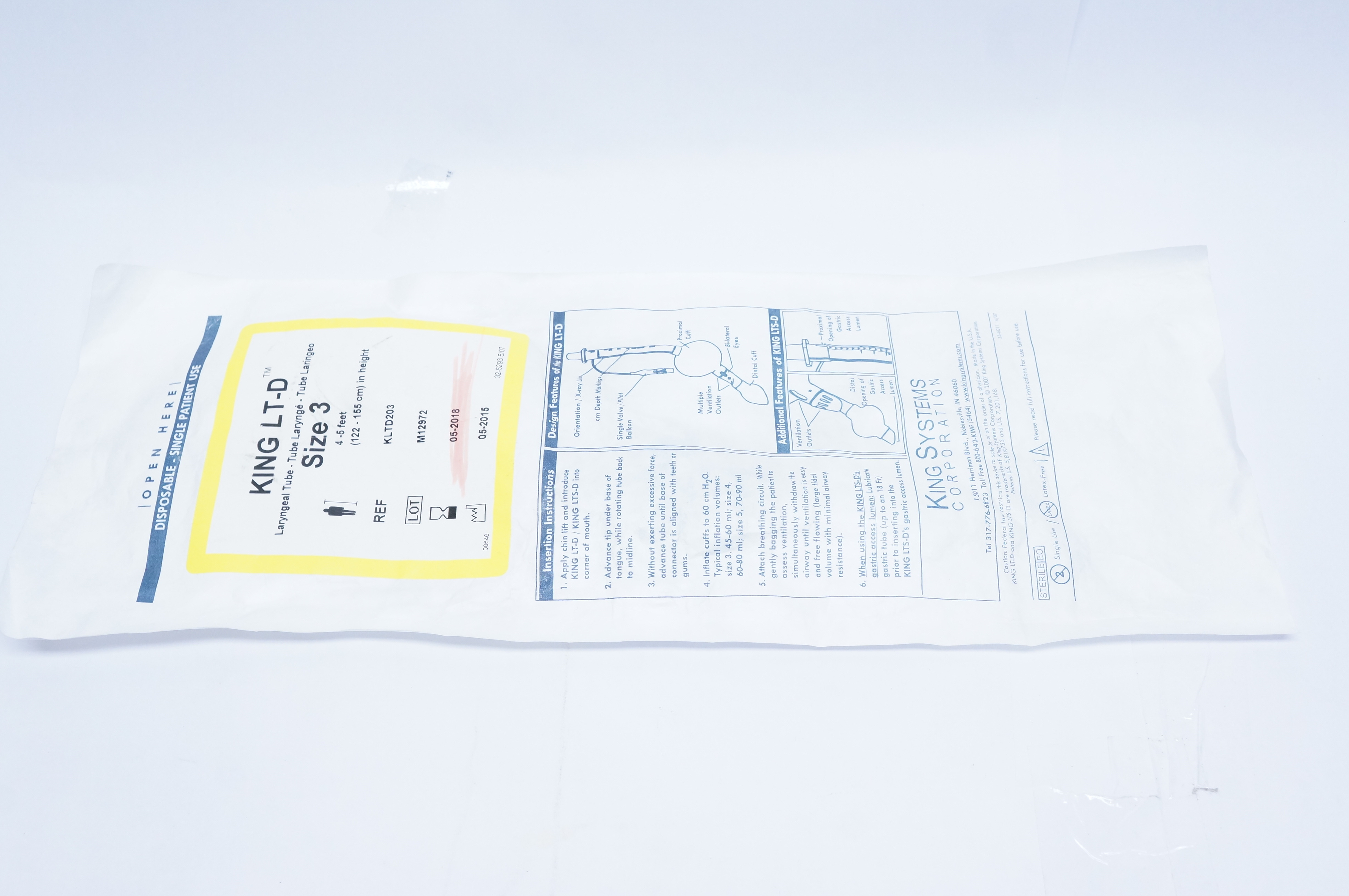 King System KLTD203 King LT-D Laryngeal Tube, Size 3 4-5 Feet  (x)