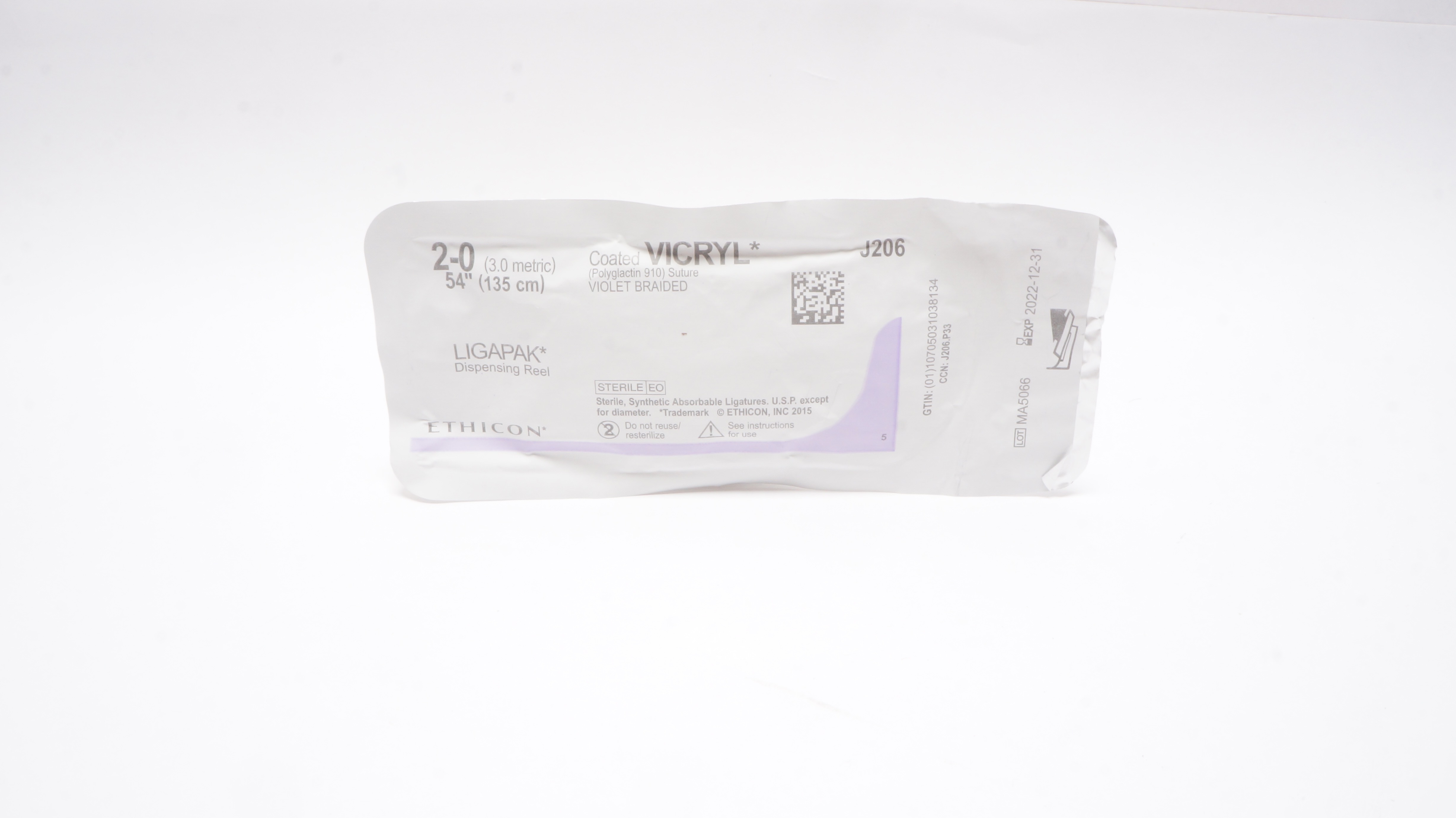 Ethicon J206 2-0 Coated VICRYL, Ligapak Dispensing Reel, 54inch (x)